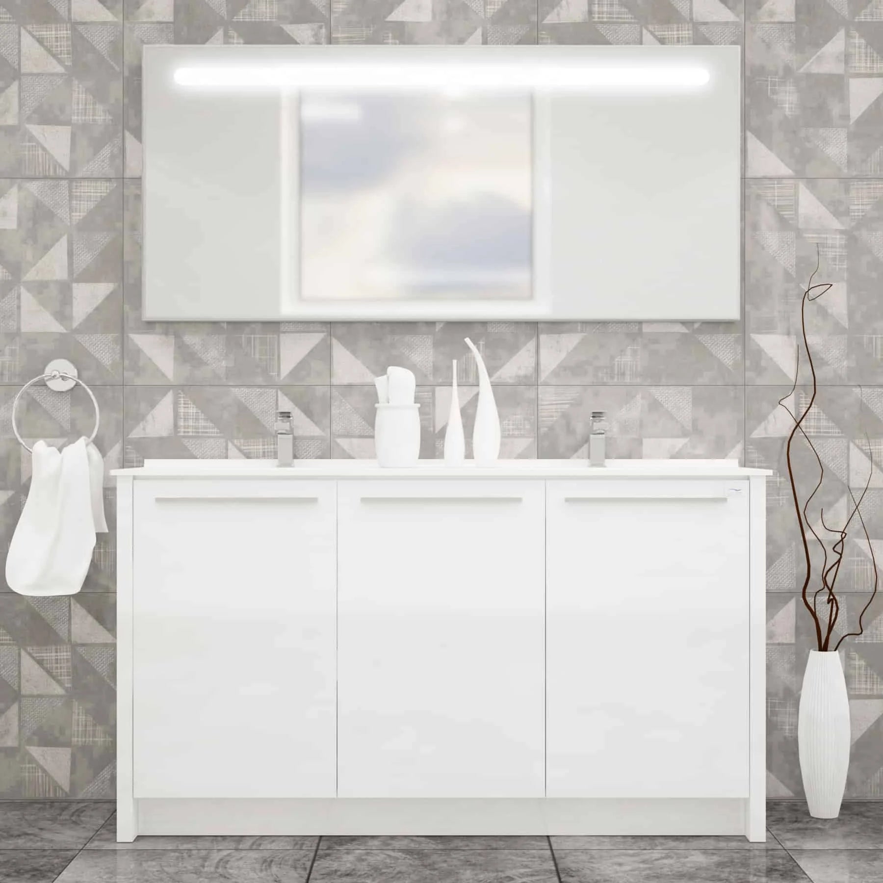 Casa Mare Benna 63 Glossy White Vanity Double Sink Combo - Benna160GW-63-S