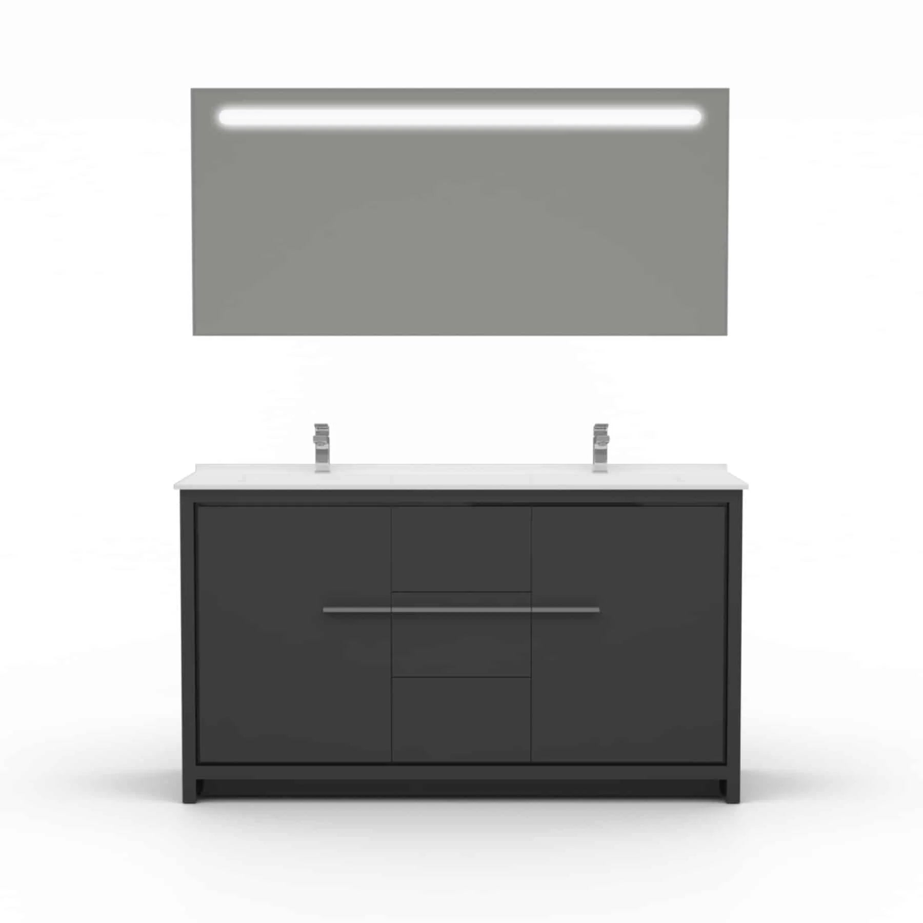 Casa Mare Alessio 60 Glossy Gray Vanity Ceramic Sink Combo - Alessio152GG-60-MSC-S