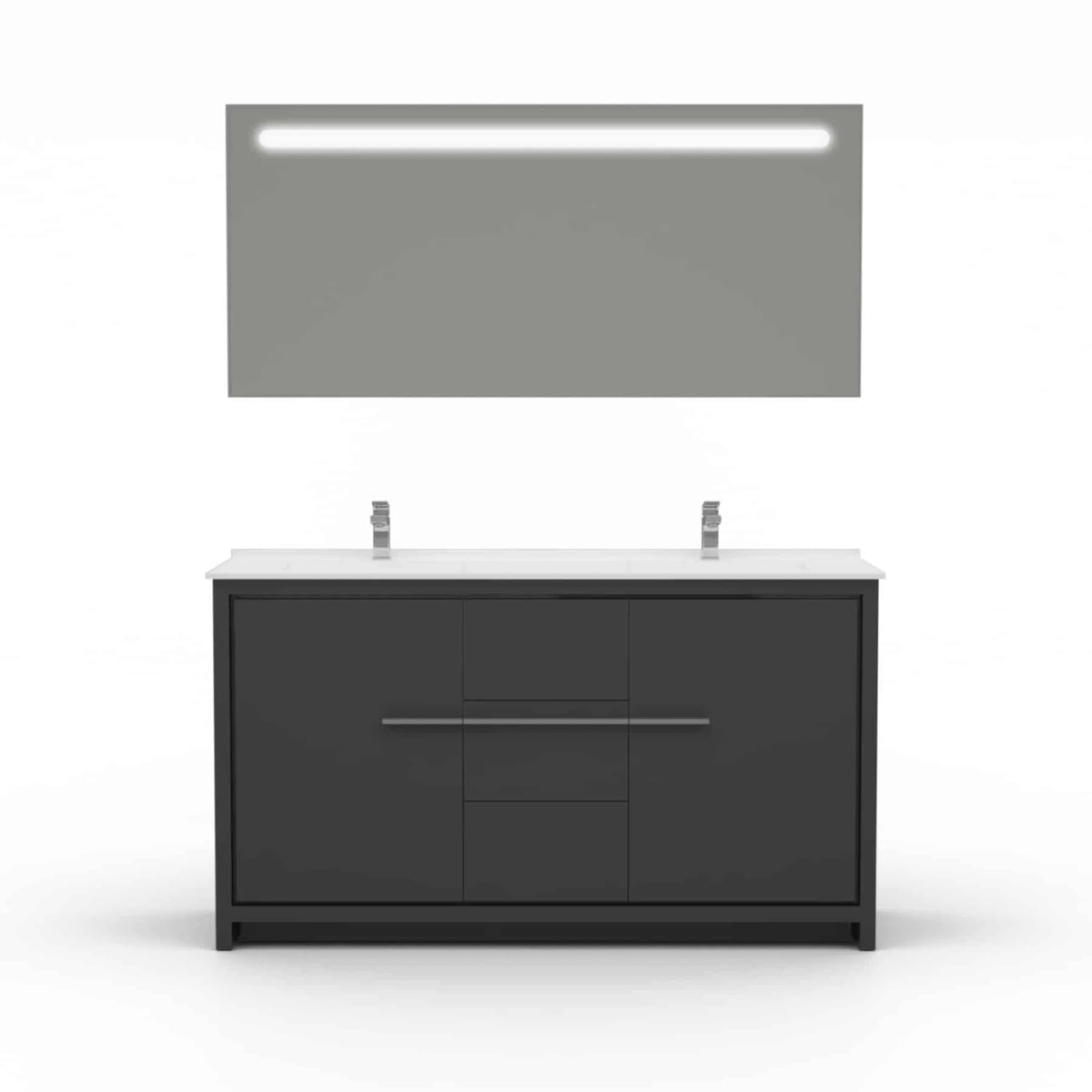 Casa Mare Alessio 60 Glossy Gray Vanity Ceramic Sink Combo - Alessio152GG-60-MSC-S