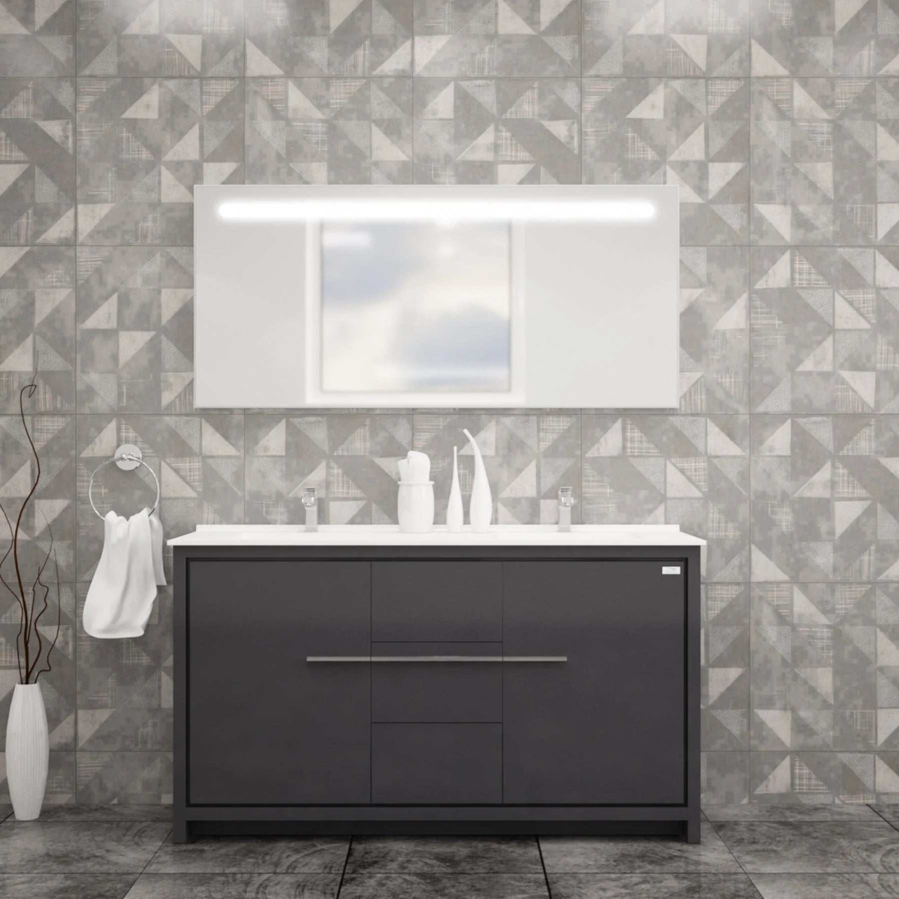 Casa Mare Alessio 60 Glossy Gray Vanity Ceramic Sink Combo - Alessio152GG-60-MSC-S