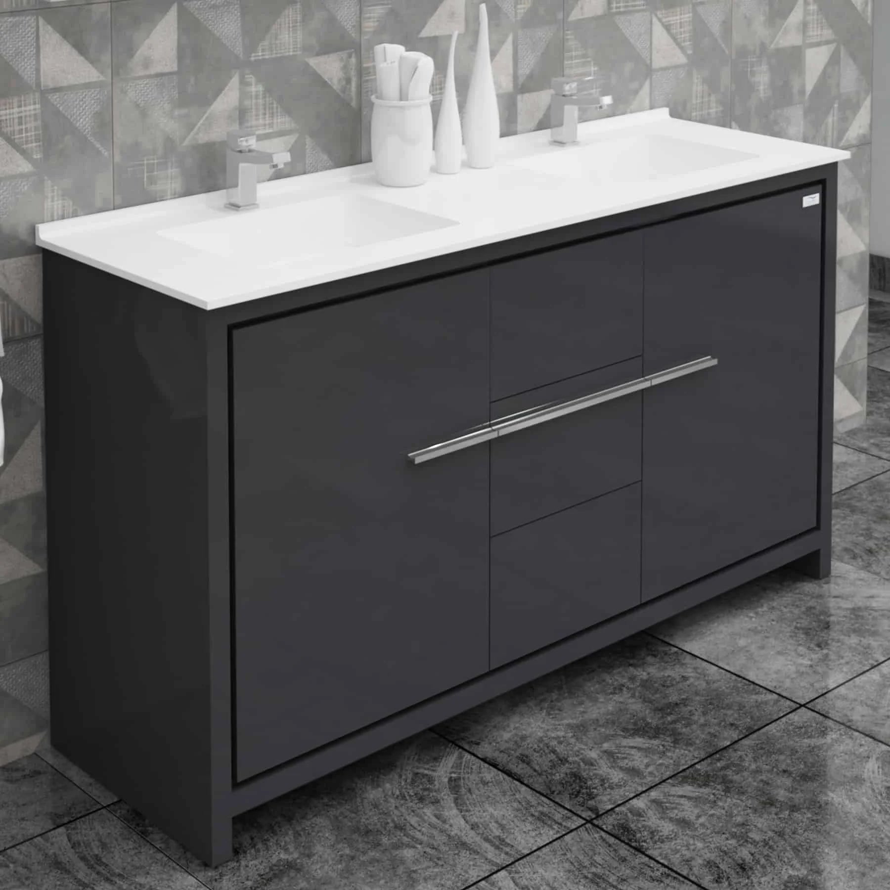 Casa Mare Alessio 60 Glossy Gray Vanity Ceramic Sink Combo - Alessio152GG-60-MSC-S