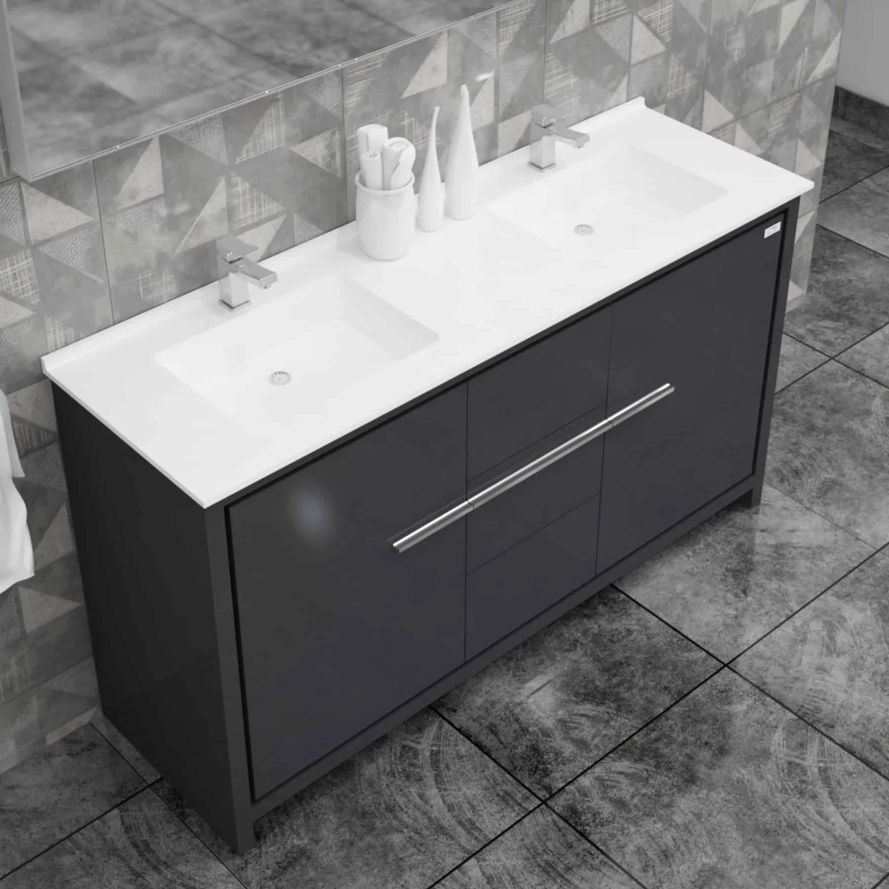 Casa Mare Alessio 60 Glossy Gray Vanity Ceramic Sink Combo - Alessio152GG-60-MSC-S