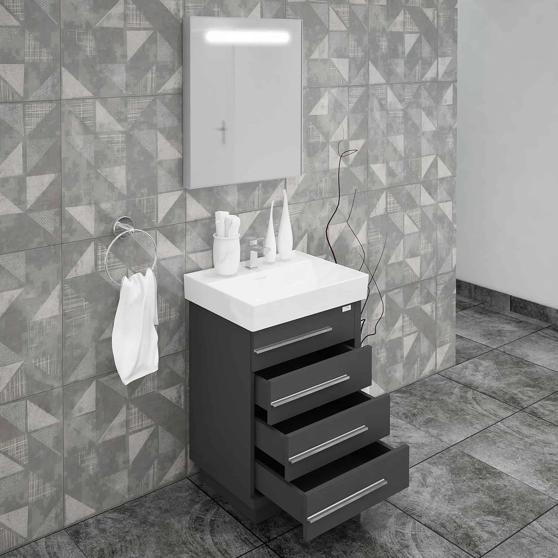 Casa Mare Domenico 32 Glossy Gray Vanity Ceramic Sink Combo - Domenico80GG-32-MSC-S