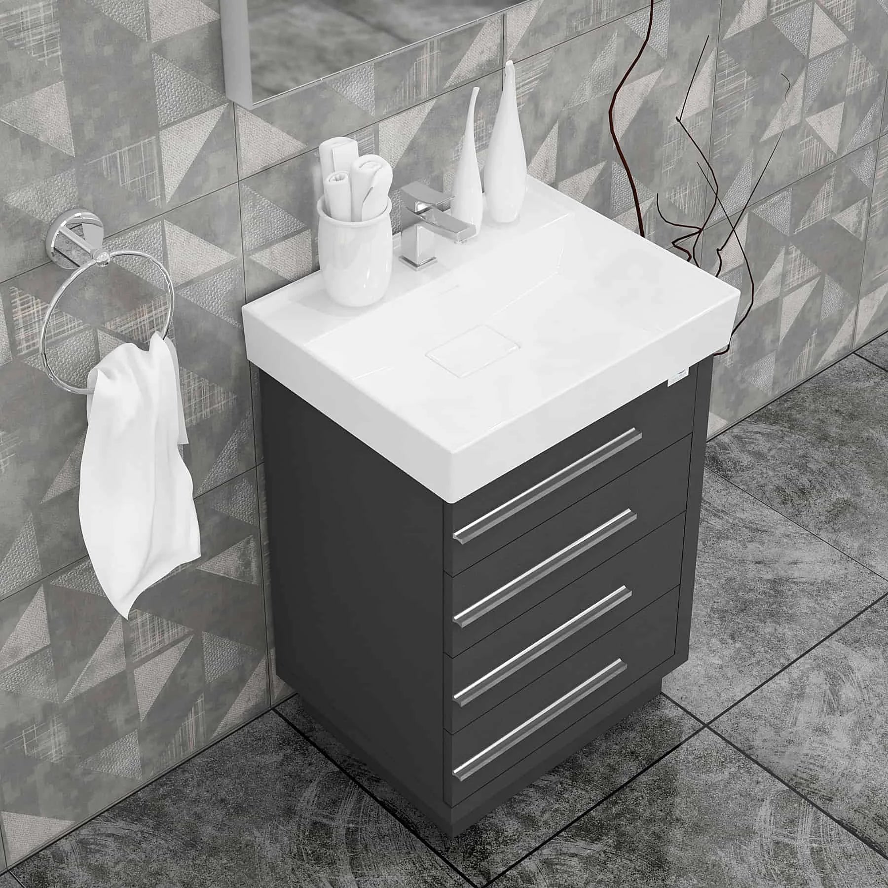 Casa Mare Domenico 32 Glossy Gray Vanity Ceramic Sink Combo - Domenico80GG-32-MSC-S
