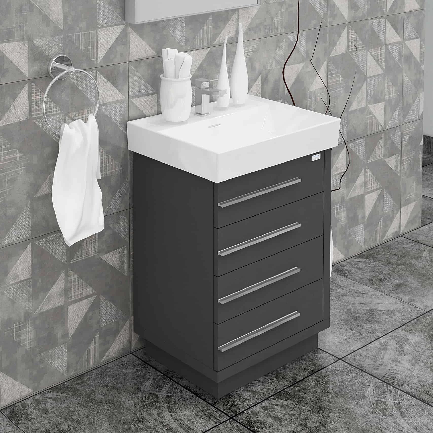 Casa Mare Domenico 32 Glossy Gray Vanity Ceramic Sink Combo - Domenico80GG-32-MSC-S