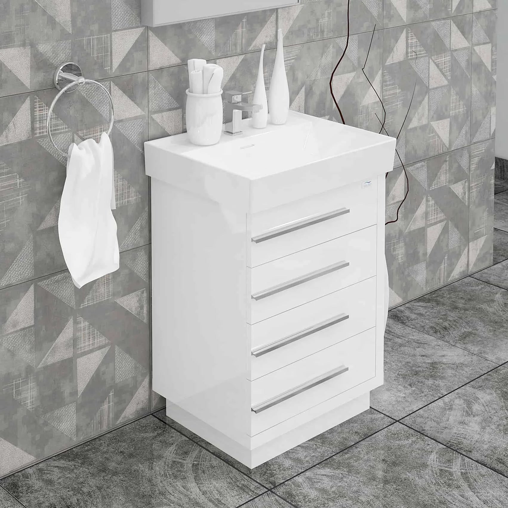 Casa Mare Domenico 32 Glossy White Vanity Ceramic Sink Combo - Domenico80GW-32-MSC-S