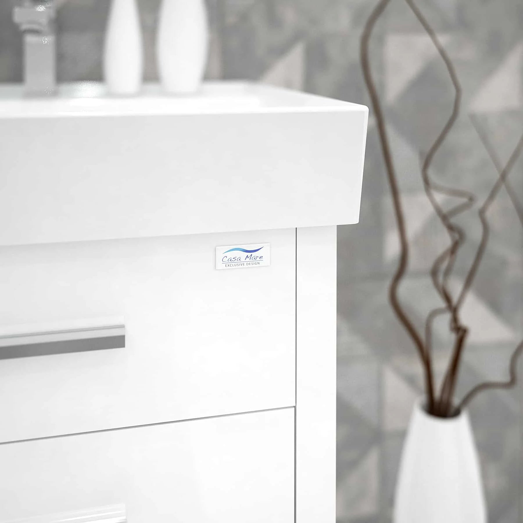 Casa Mare Domenico 32 Glossy White Vanity Ceramic Sink Combo - Domenico80GW-32-MSC-S
