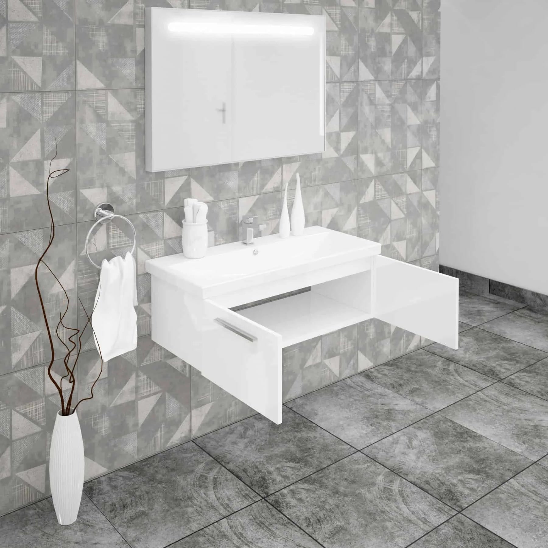 Casa Mare Aspe 32 Glossy White Vanity Ceramic Sink Combo - Aspe100GW-40MSC-S