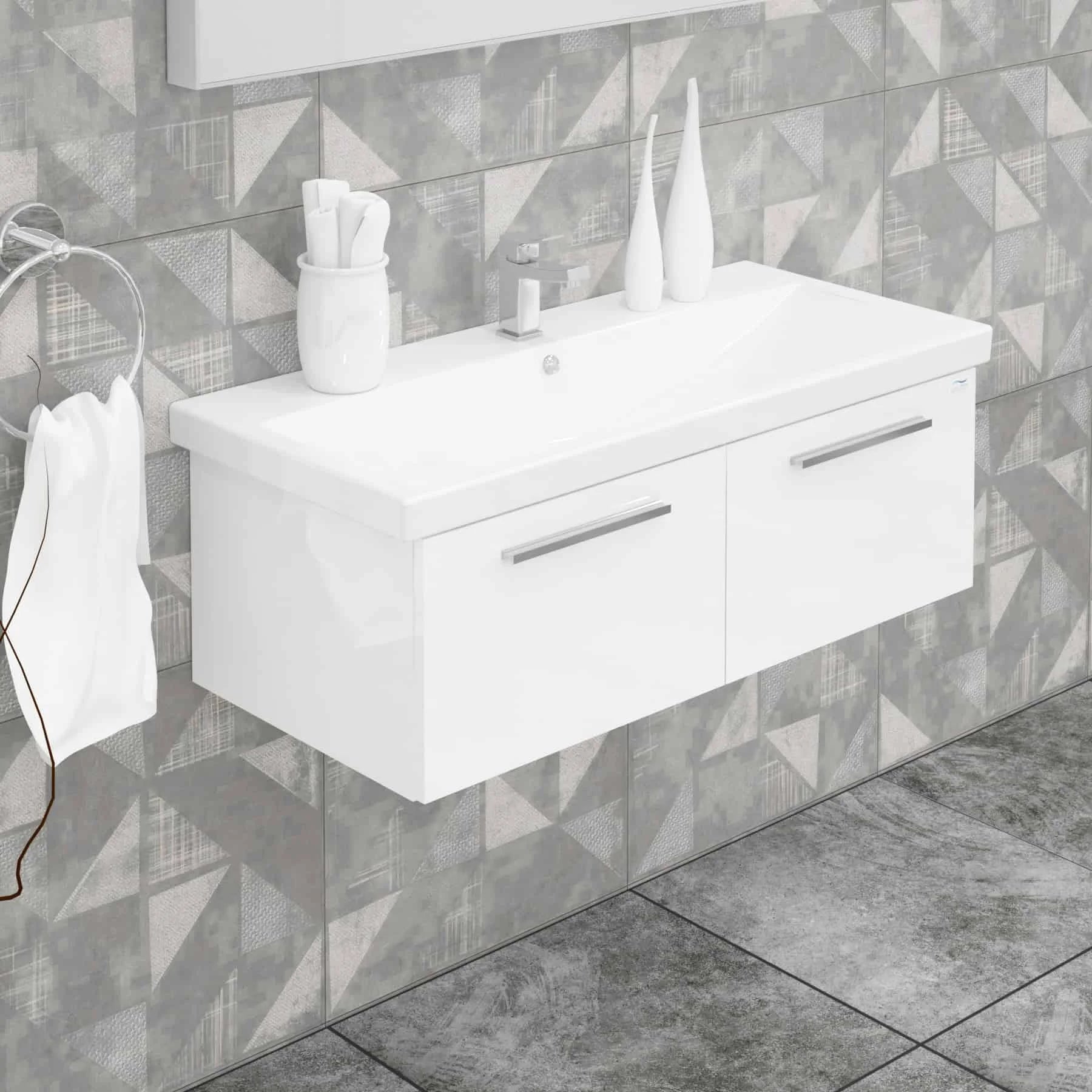 Casa Mare Aspe 32 Glossy White Vanity Ceramic Sink Combo - Aspe100GW-40MSC-S