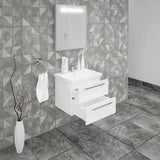 Casa Mare Elke 24 Glossy White Vanity and Ceramic Sink Combo with LED Mirror - Elke60GW-24-MSC-S
