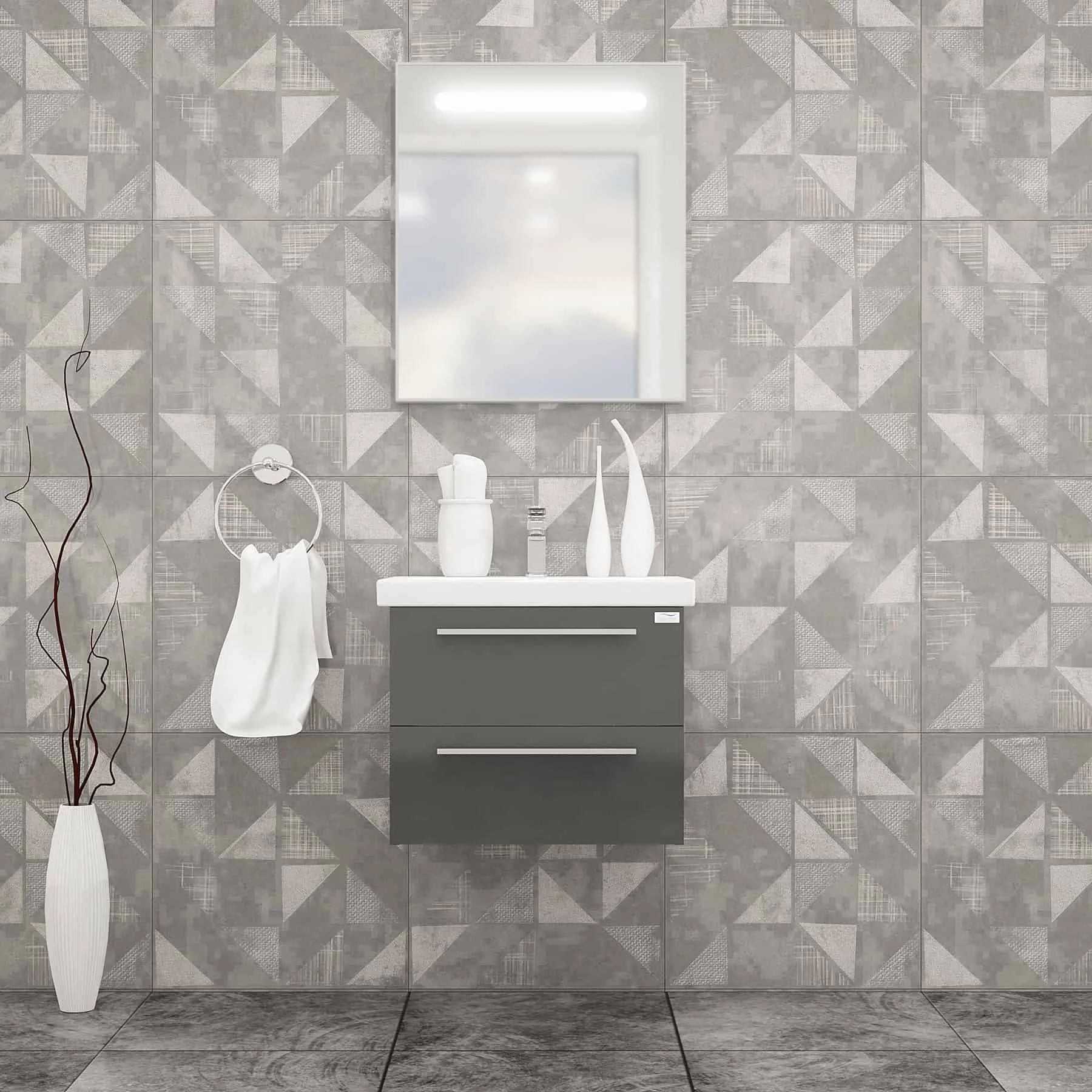 Casa Mare Elke 24 Glossy Gray Vanity Ceramic Sink Combo - Elke60GG-24-MSC-S