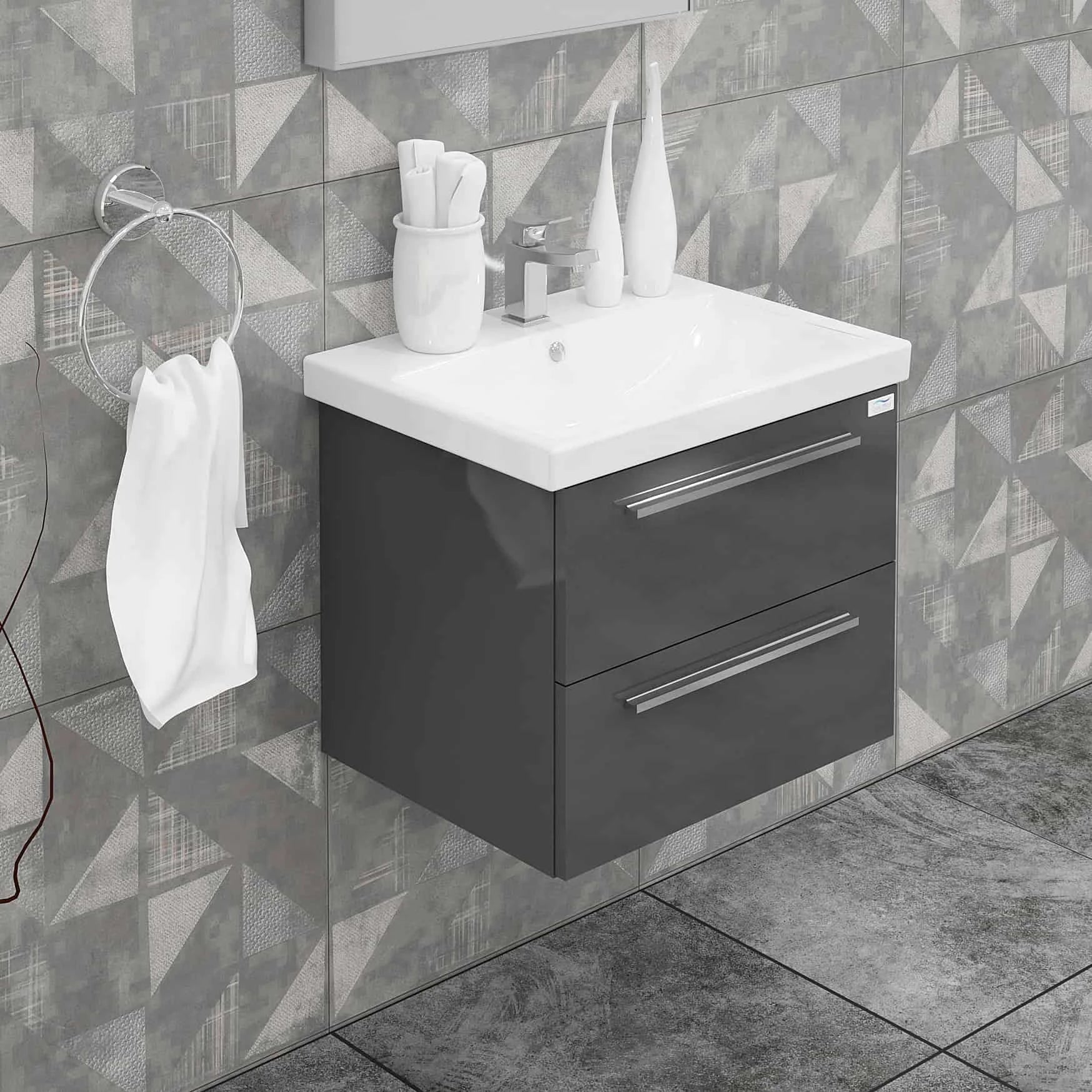 Casa Mare Elke 24 Glossy Gray Vanity Ceramic Sink Combo - Elke60GG-24-MSC-S