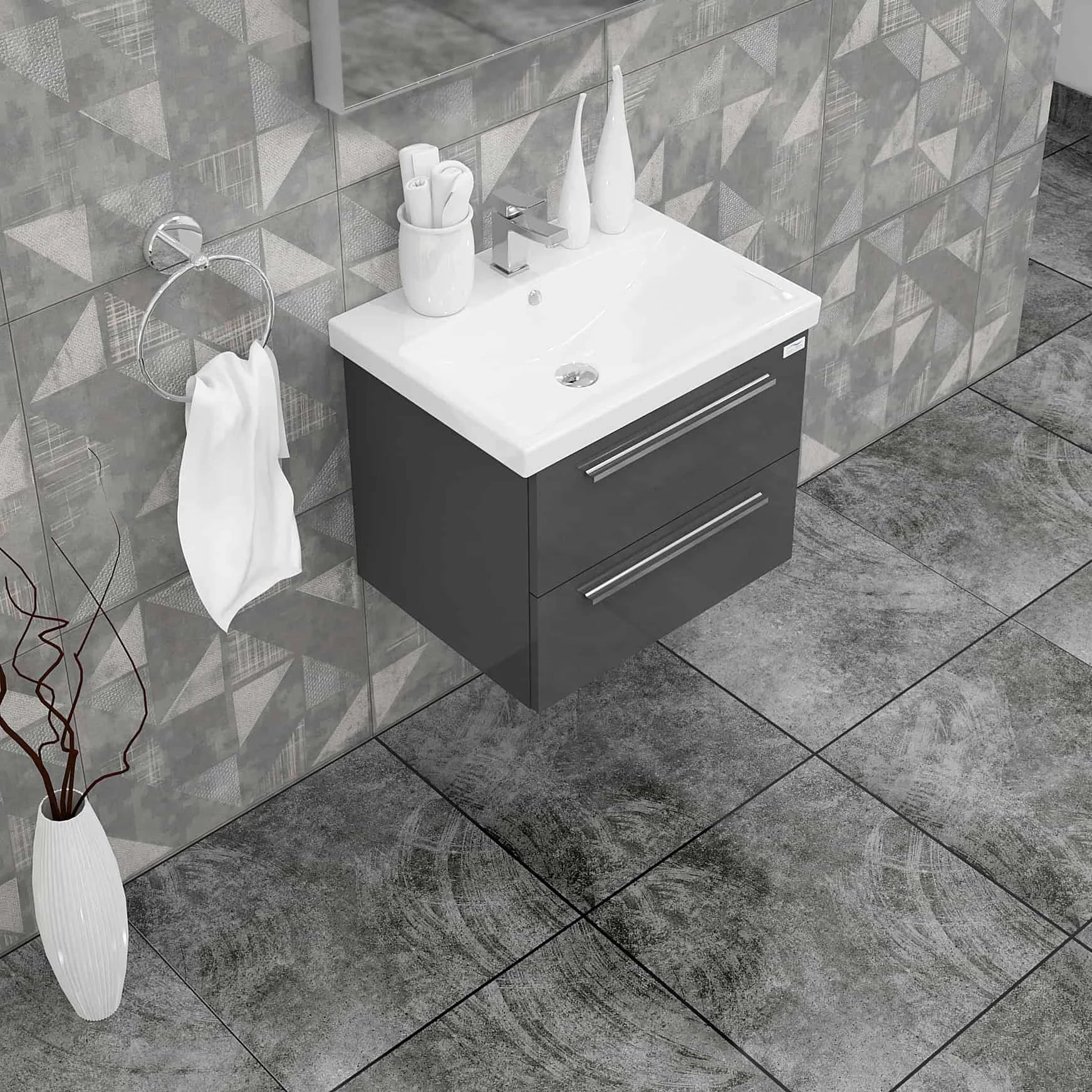 Casa Mare Elke 24 Glossy Gray Vanity Ceramic Sink Combo - Elke60GG-24-MSC-S