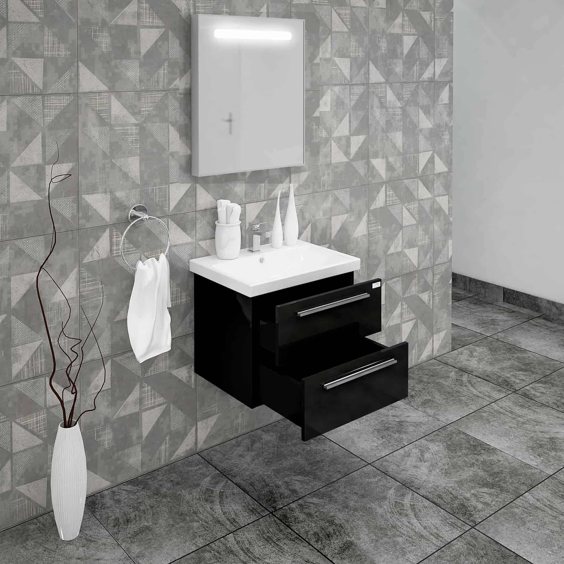 Casa Mare Elke 24 Glossy Black Vanity Ceramic Sink Combo - Elke60GB-24-MSC-S