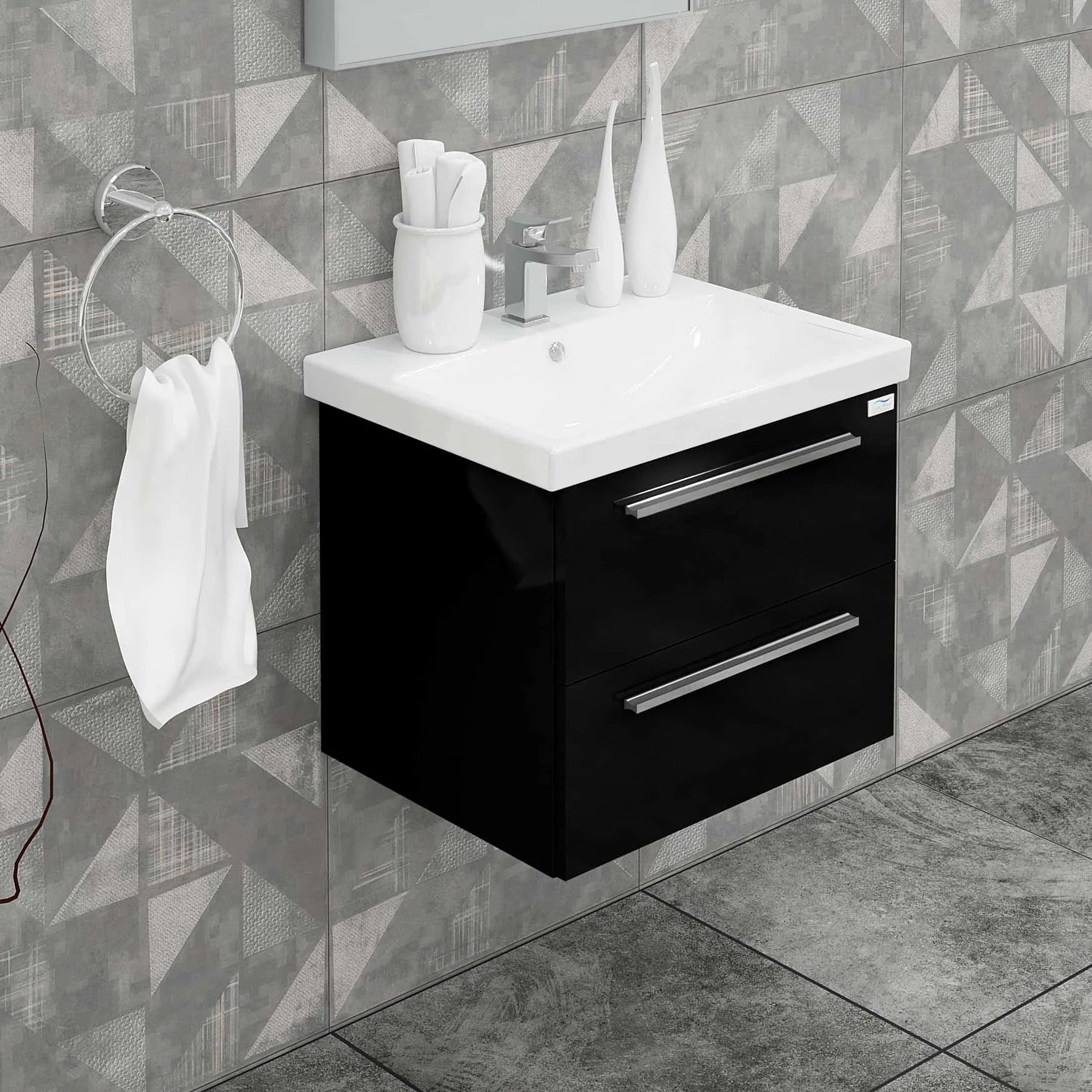 Casa Mare Elke 24 Glossy Black Vanity Ceramic Sink Combo - Elke60GB-24-MSC-S