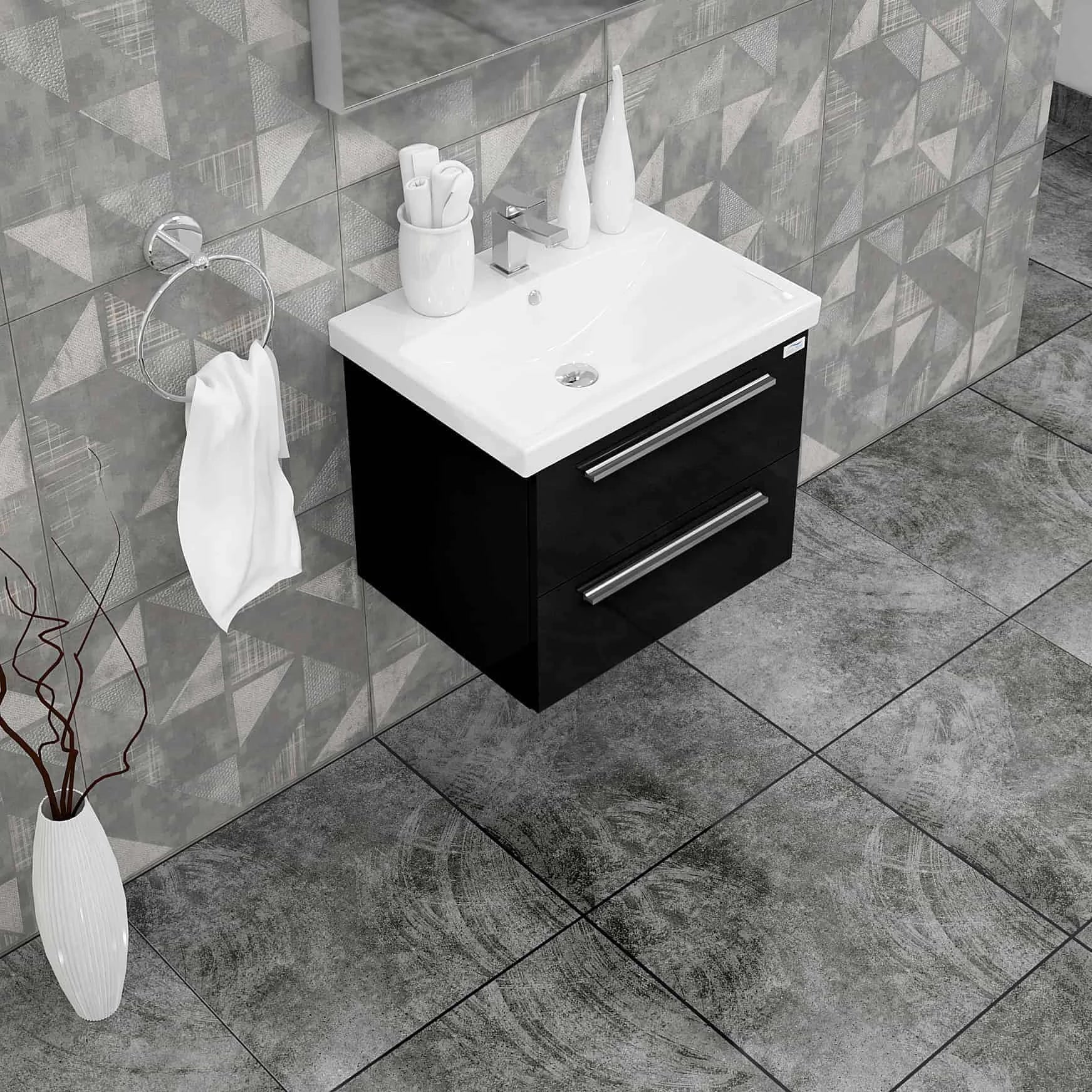 Casa Mare Elke 24 Glossy Black Vanity Ceramic Sink Combo - Elke60GB-24-MSC-S
