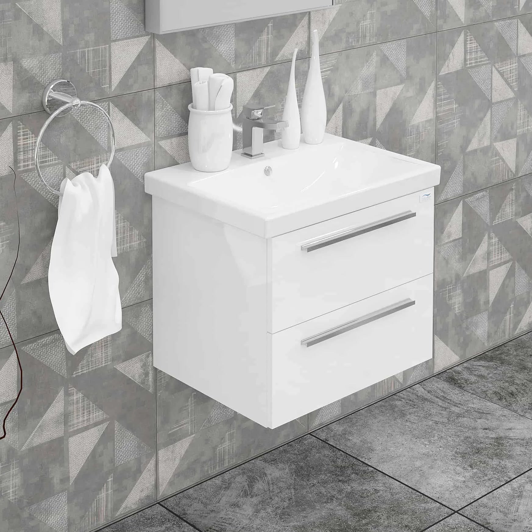 Casa Mare Elke 32 Glossy White Vanity Ceramic Sink Combo - Elke80GW-32-MSC-S