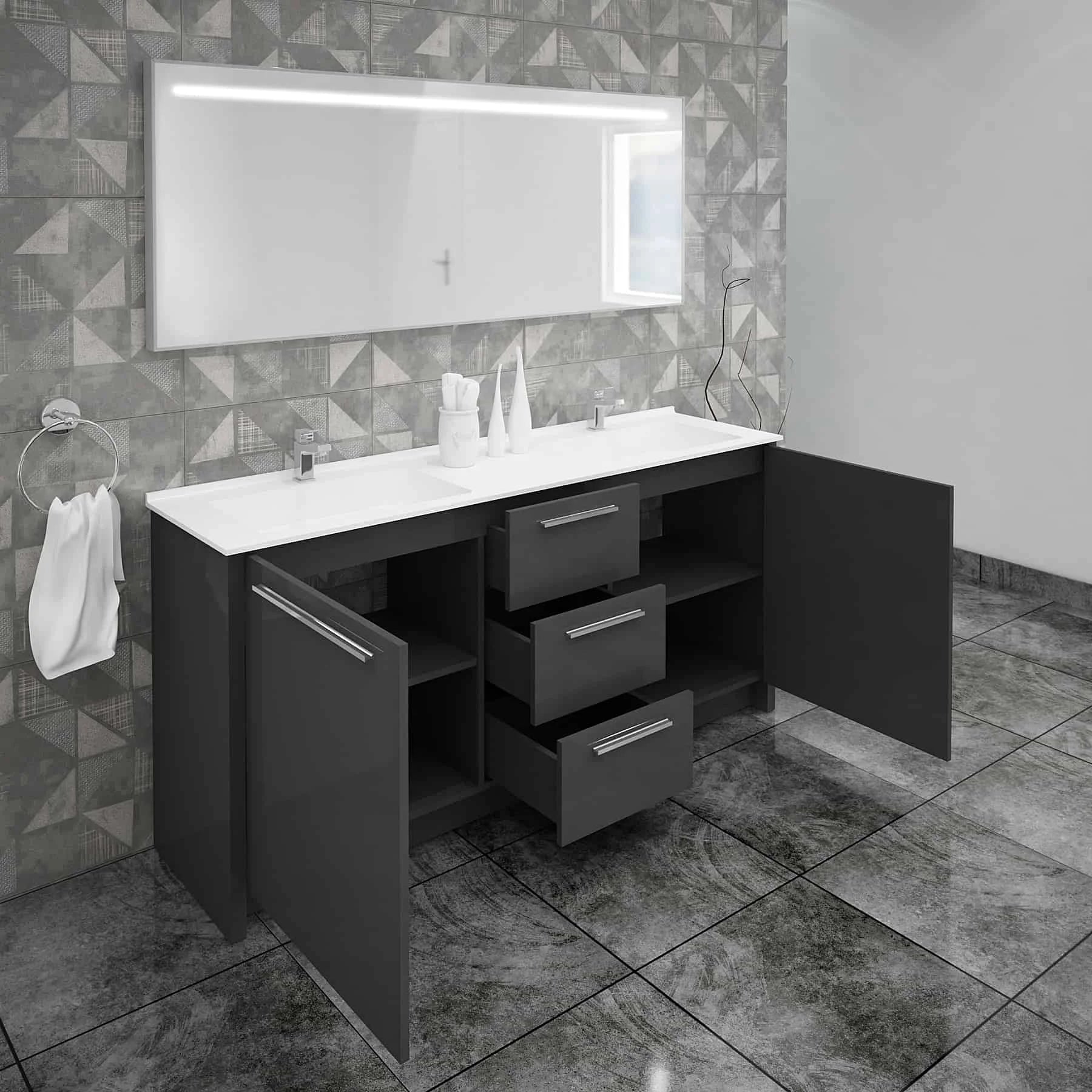 Casa Mare Nona 60 Glossy Gray Bathroom Vanity and Sink Combo - Nona152GG-60-MSC-S