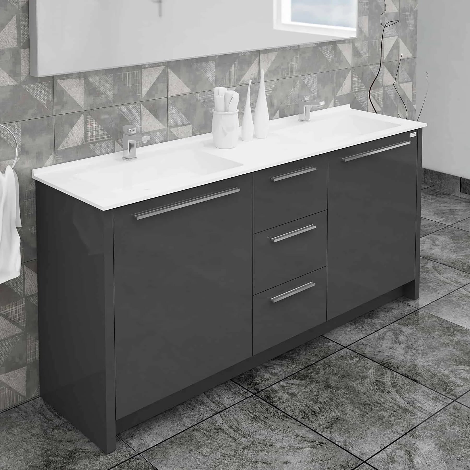 Casa Mare Nona 60 Glossy Gray Bathroom Vanity and Sink Combo - Nona152GG-60-MSC-S