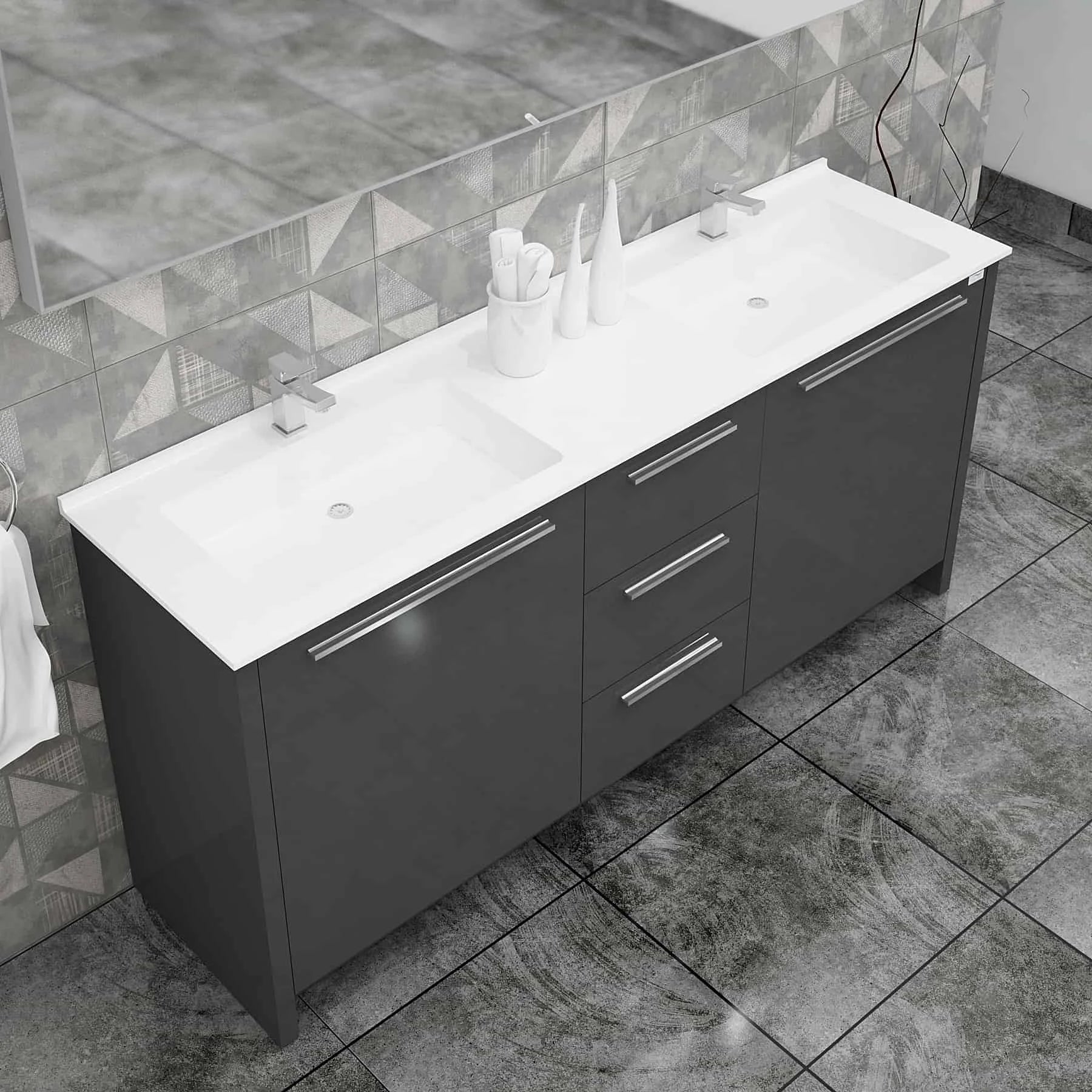 Casa Mare Nona 60 Glossy Gray Bathroom Vanity and Sink Combo - Nona152GG-60-MSC-S