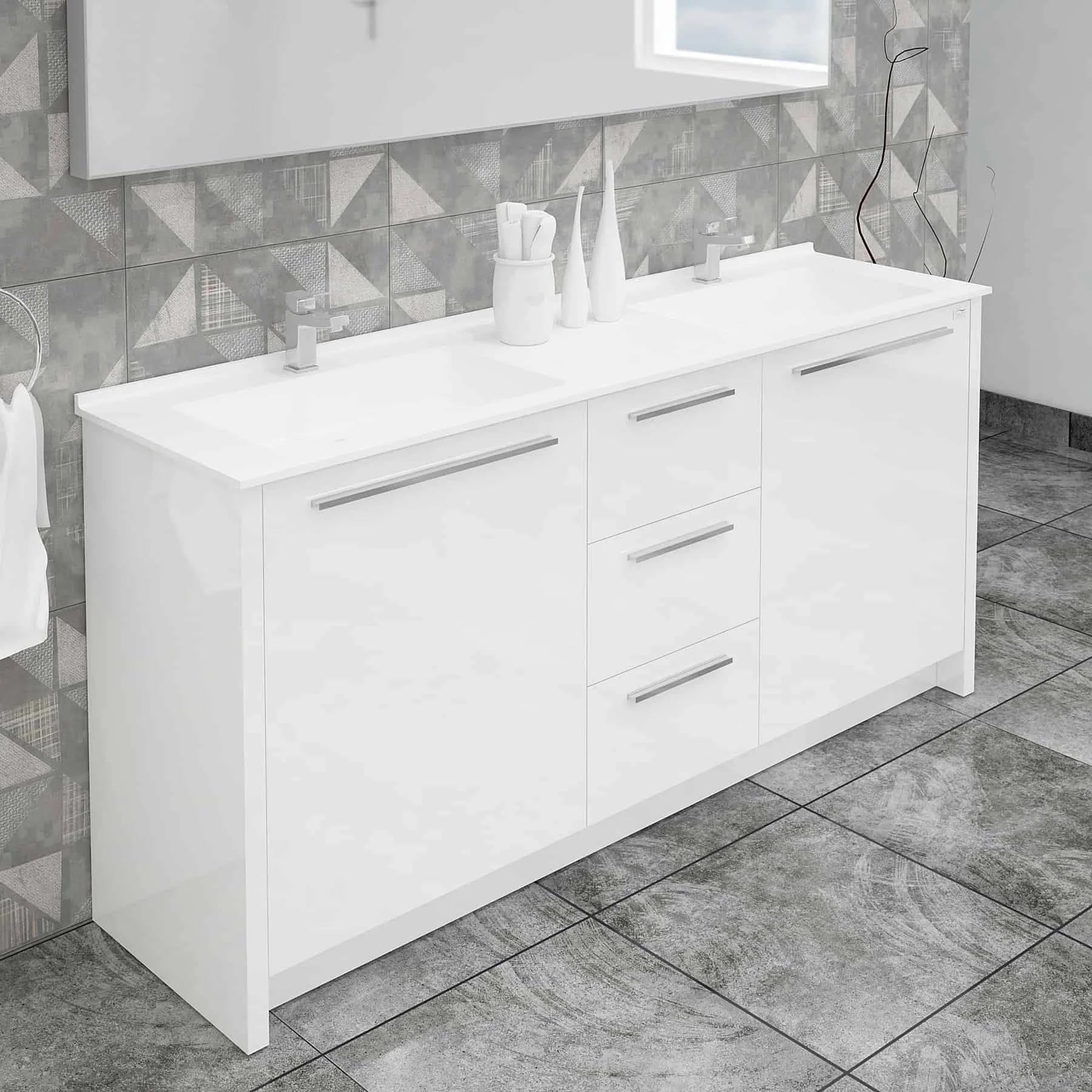 Casa Mare Nona 60 Glossy White Double Sink Vanity and Sink Combo - Nona152GW-60-MSC-S