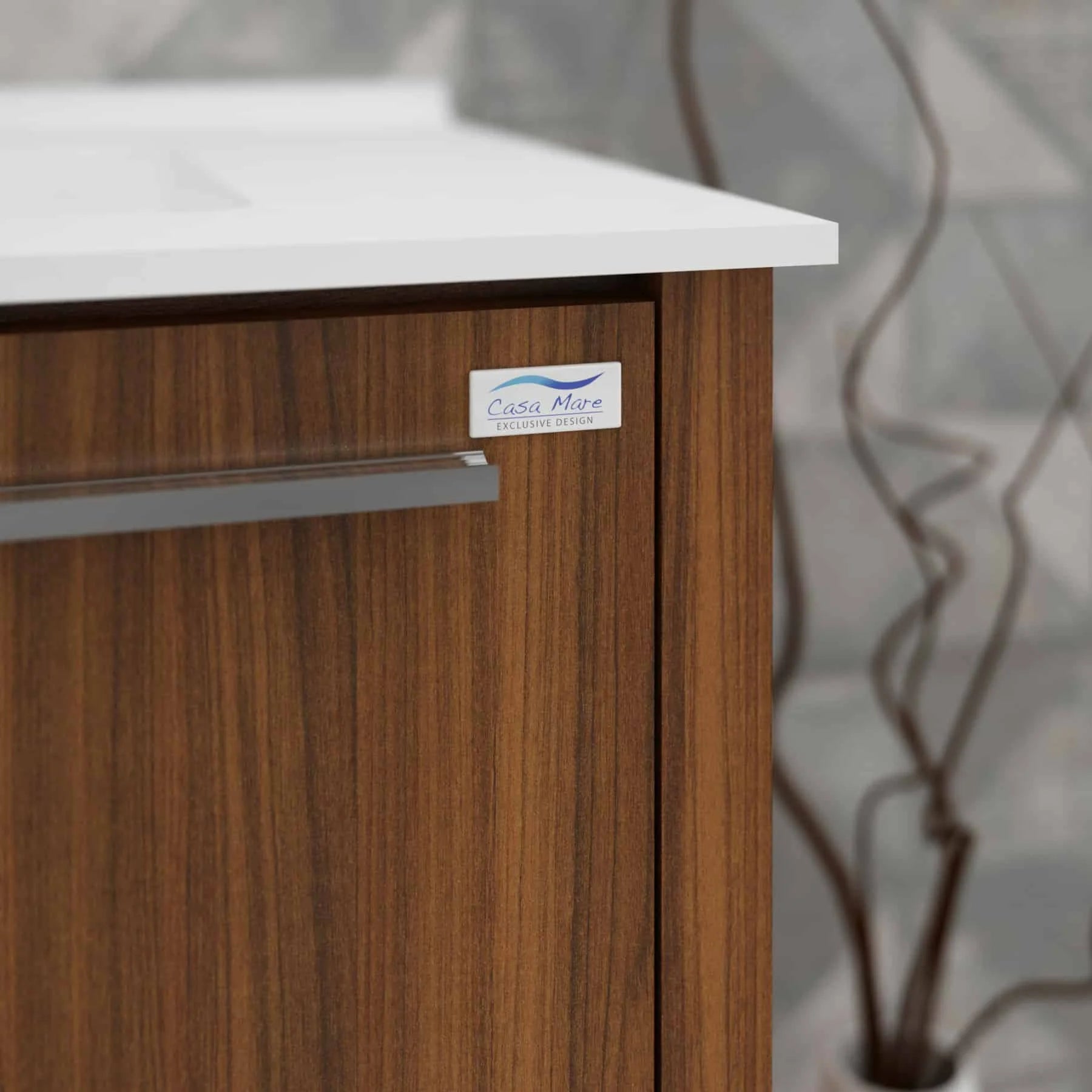 Casa Mare Benna 63 Matte Walnut Bathroom Vanity and Double Sink Combo with LED Mirror - Benna160MW-63-S