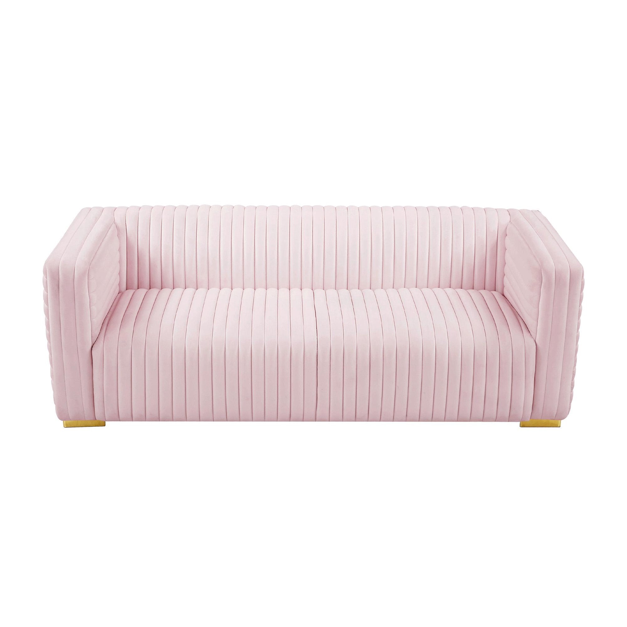 Meridian Furniture Glam PINK Velvet Channel Tufted Ravish Sofa Meridian Contemporary - 640Pink-S