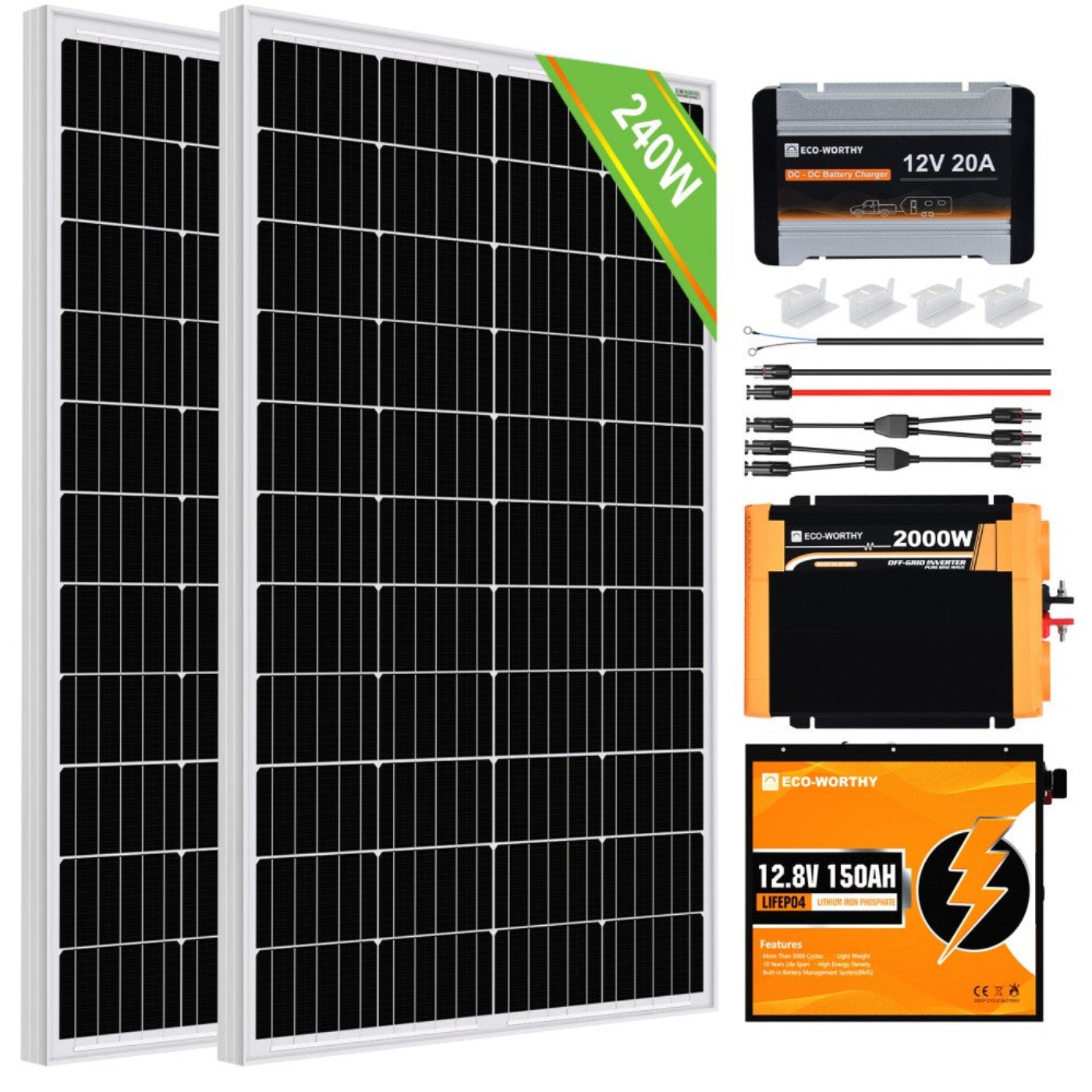 Eco-Worthy 240W 390W 12V RV Complete Kit with DC-DC MPPT On-Board Battery Charger