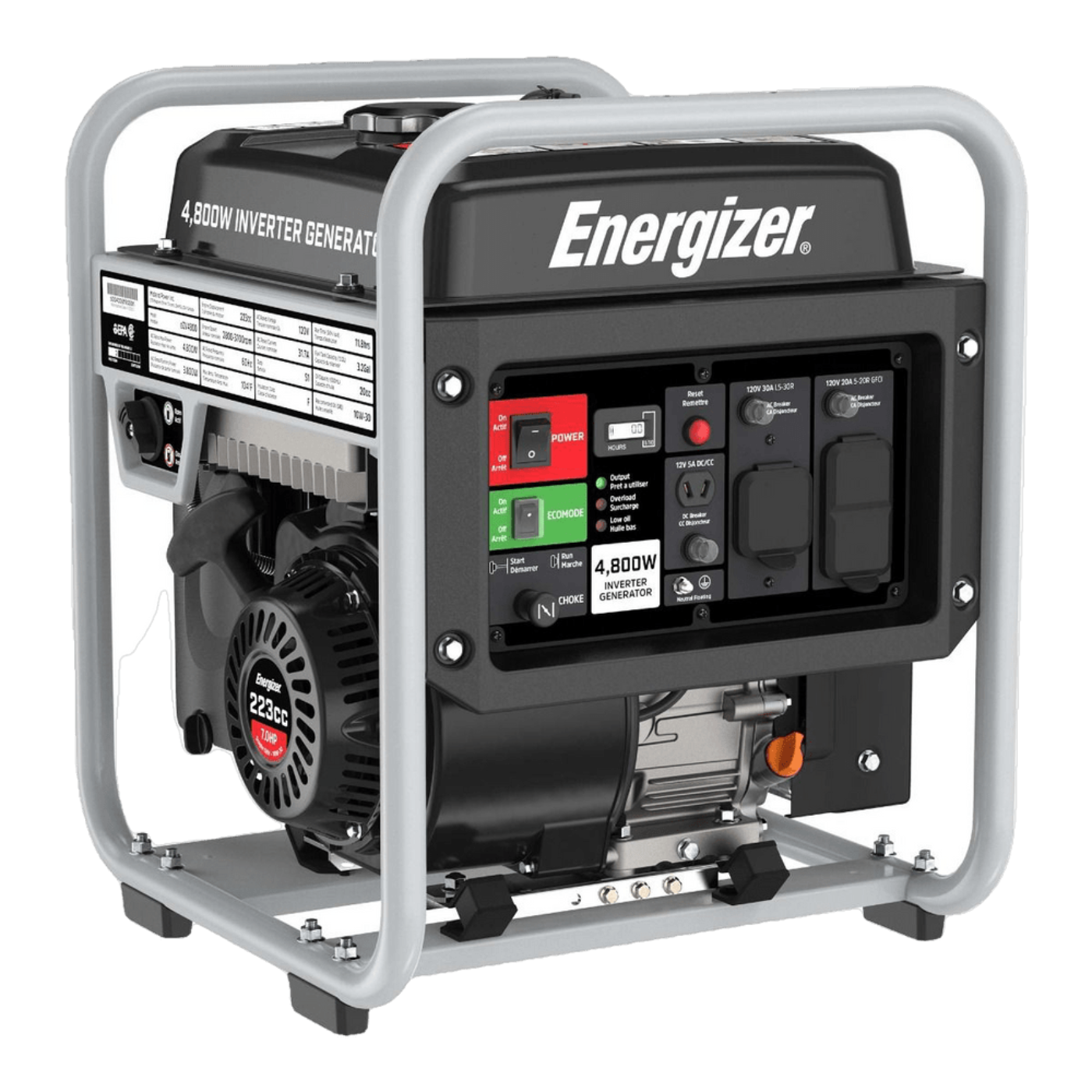 Energizer eZV4800 3600W/4800W Gas Powered Open Frame Inverter Generator New - eZV4800