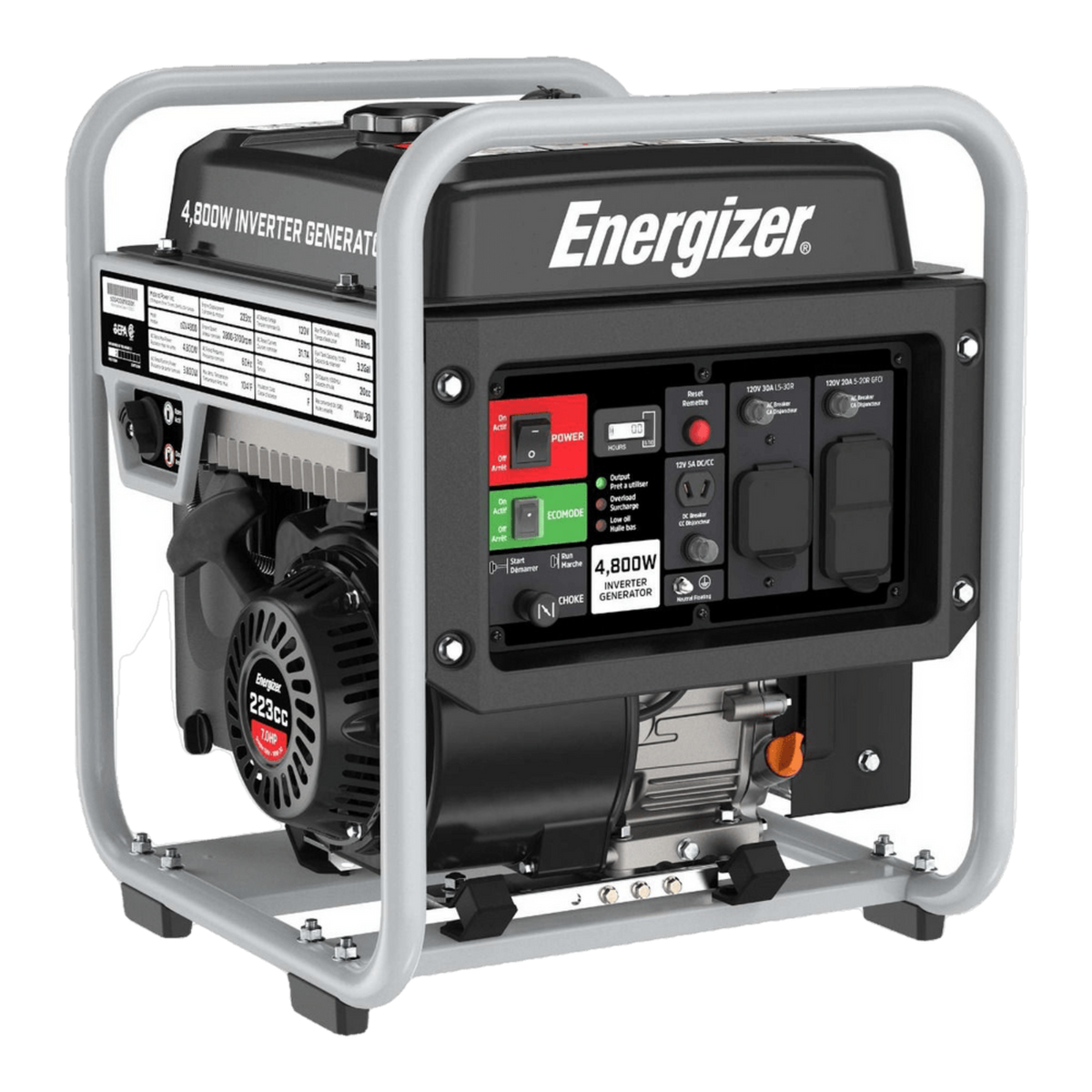 Energizer eZV4800 3600W/4800W Gas Powered Open Frame Inverter Generator New - eZV4800