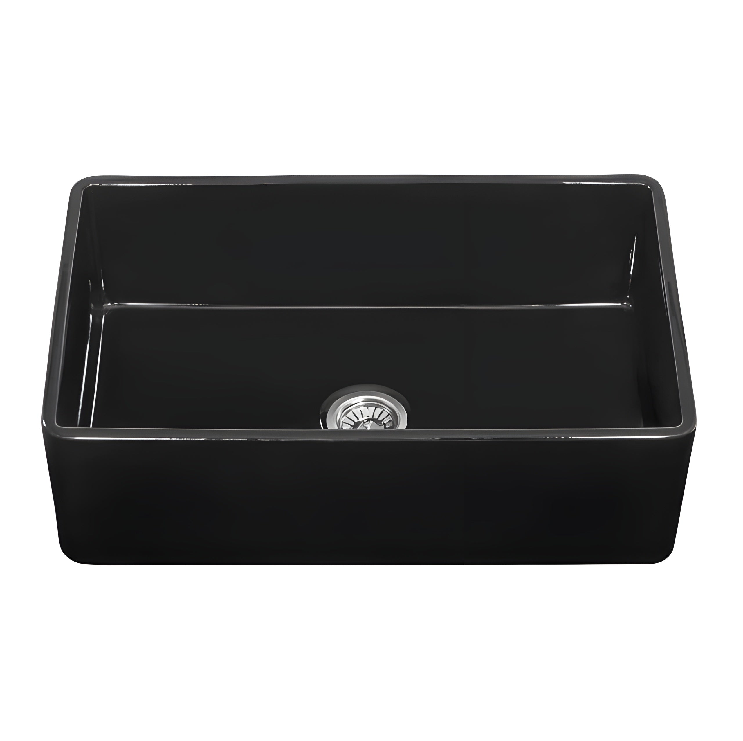 Fiamma 30 x 20 inch Fireclay Reversible Farmhouse Apron-Front Kitchen Sink Single Bowl in Glossy Black - RVL2100BK