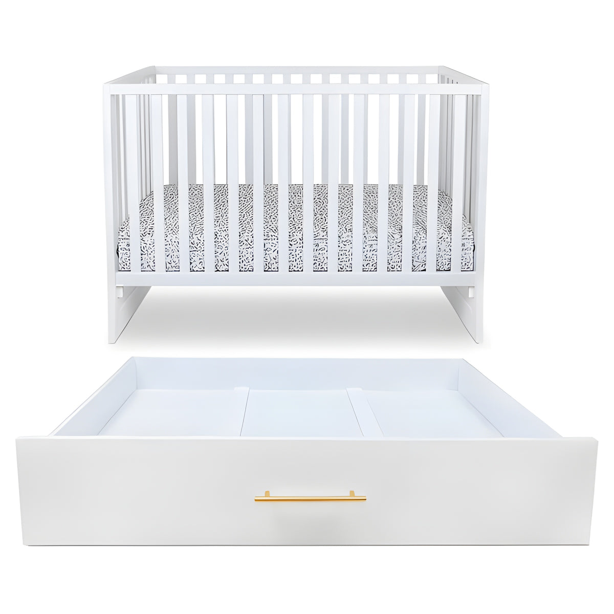 HushCrib 3-in-1 Convertible Crib With Trundle and Mattress Bundle