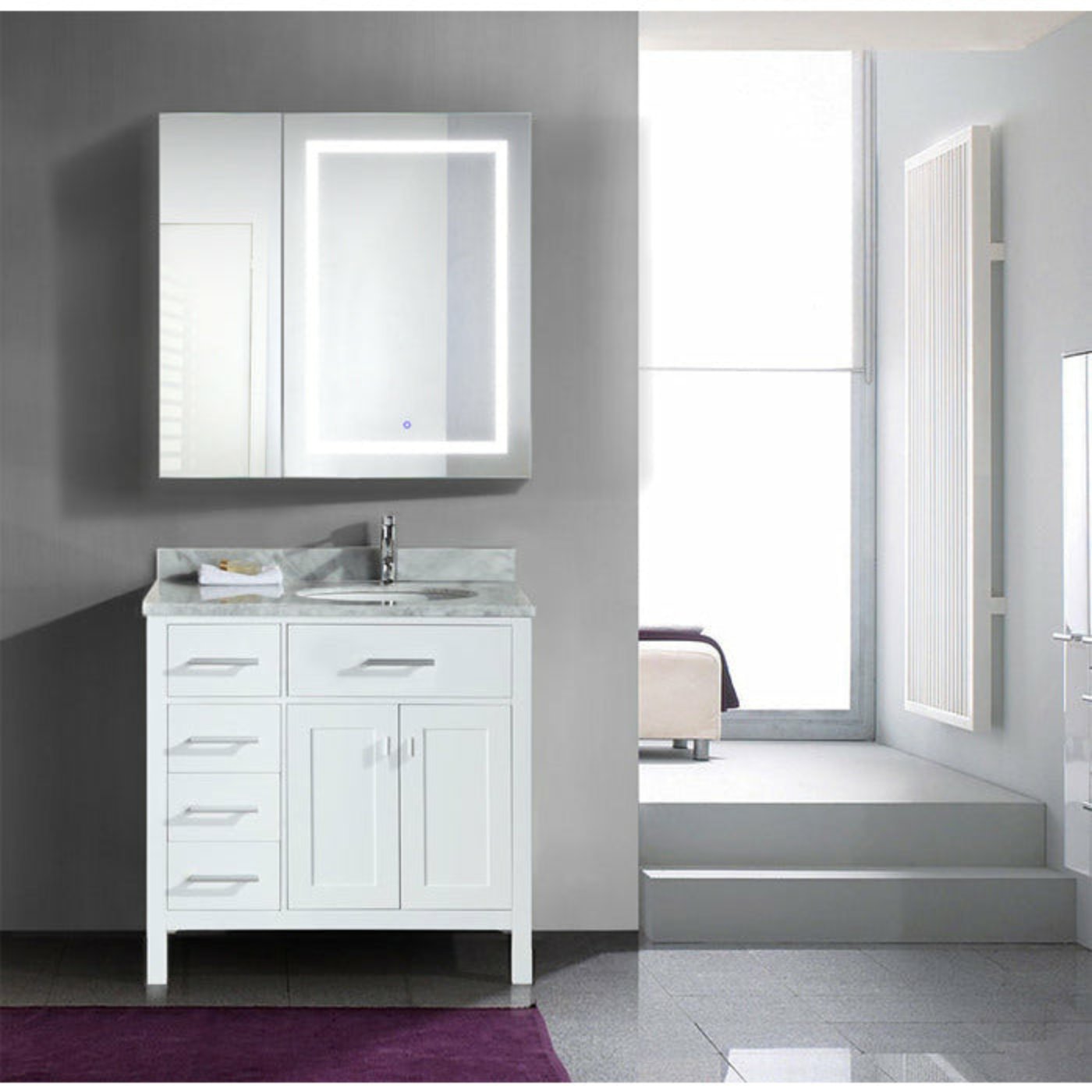 Krugg Svange 3636R  36" X 36" LED Bi-View Medicine Cabinet with Dimmer & Defogger SVANGE3636R