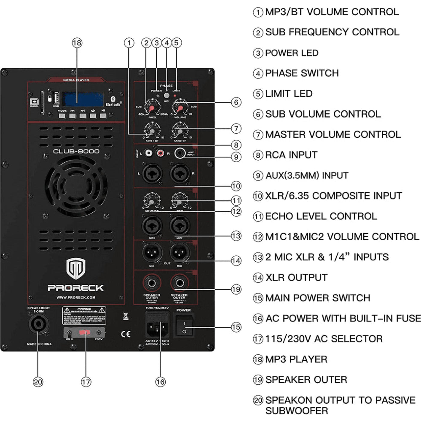 Proreck PA Speaker System 8000W Combo 6 Line Array Speakers and 18 Subwoofer with Bluetooth and Remote New - CLUB-8000
