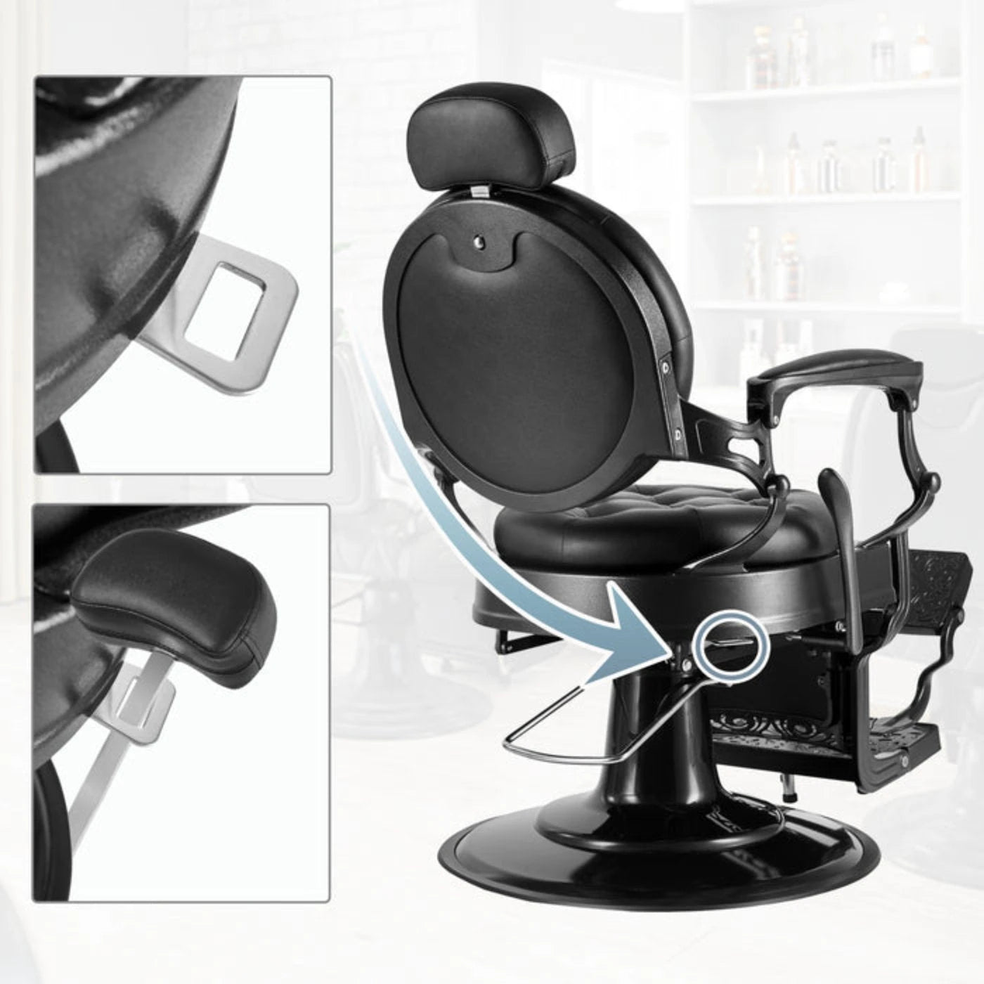 OmySalon BC1101 Vintage Style Heavy Duty Hydraulic Recline Barber Chair - G59000066+G59000068