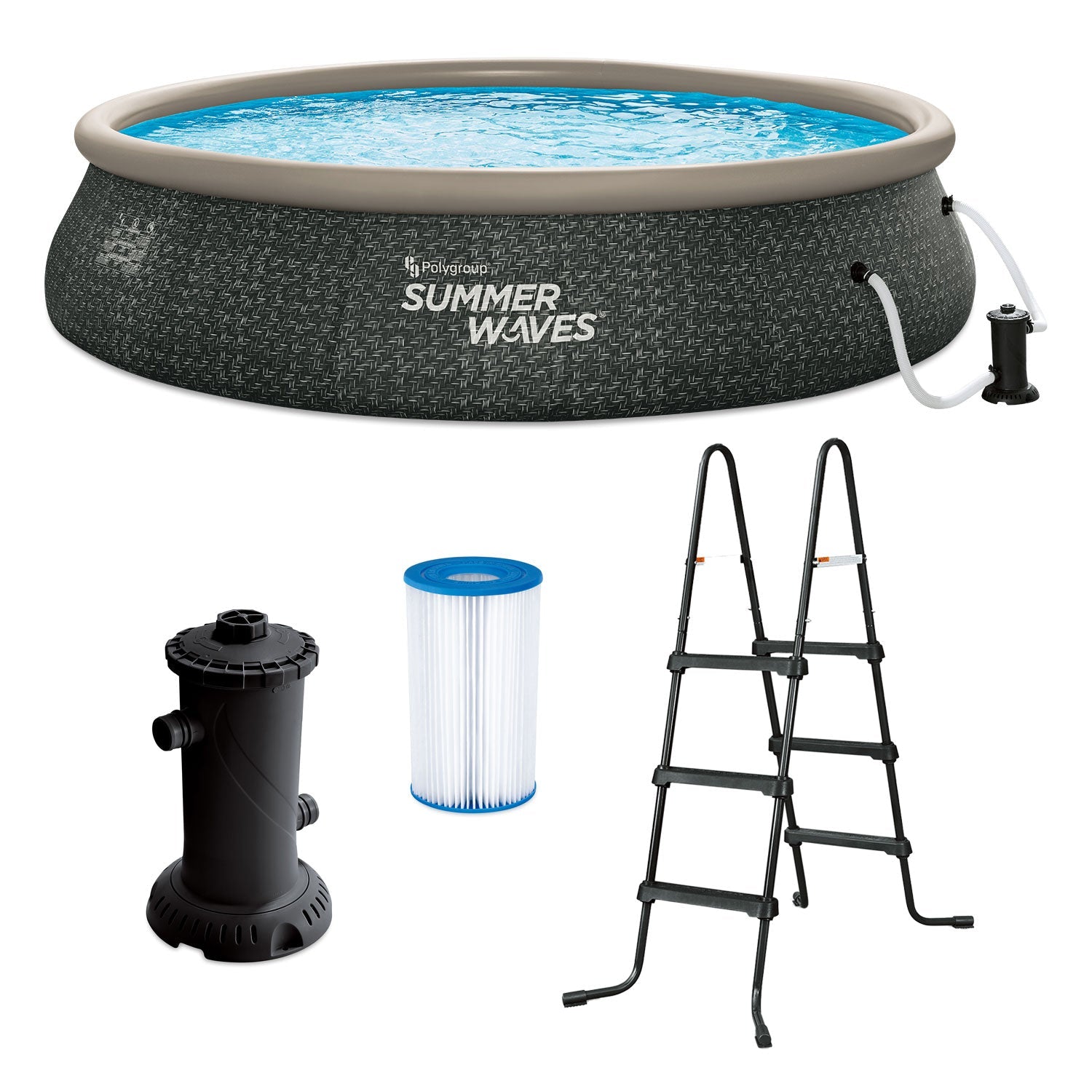 Summer Waves 16ft x 42in Quick Set Ring Above Ground Pool, Dark Gray Herringbone -  202931