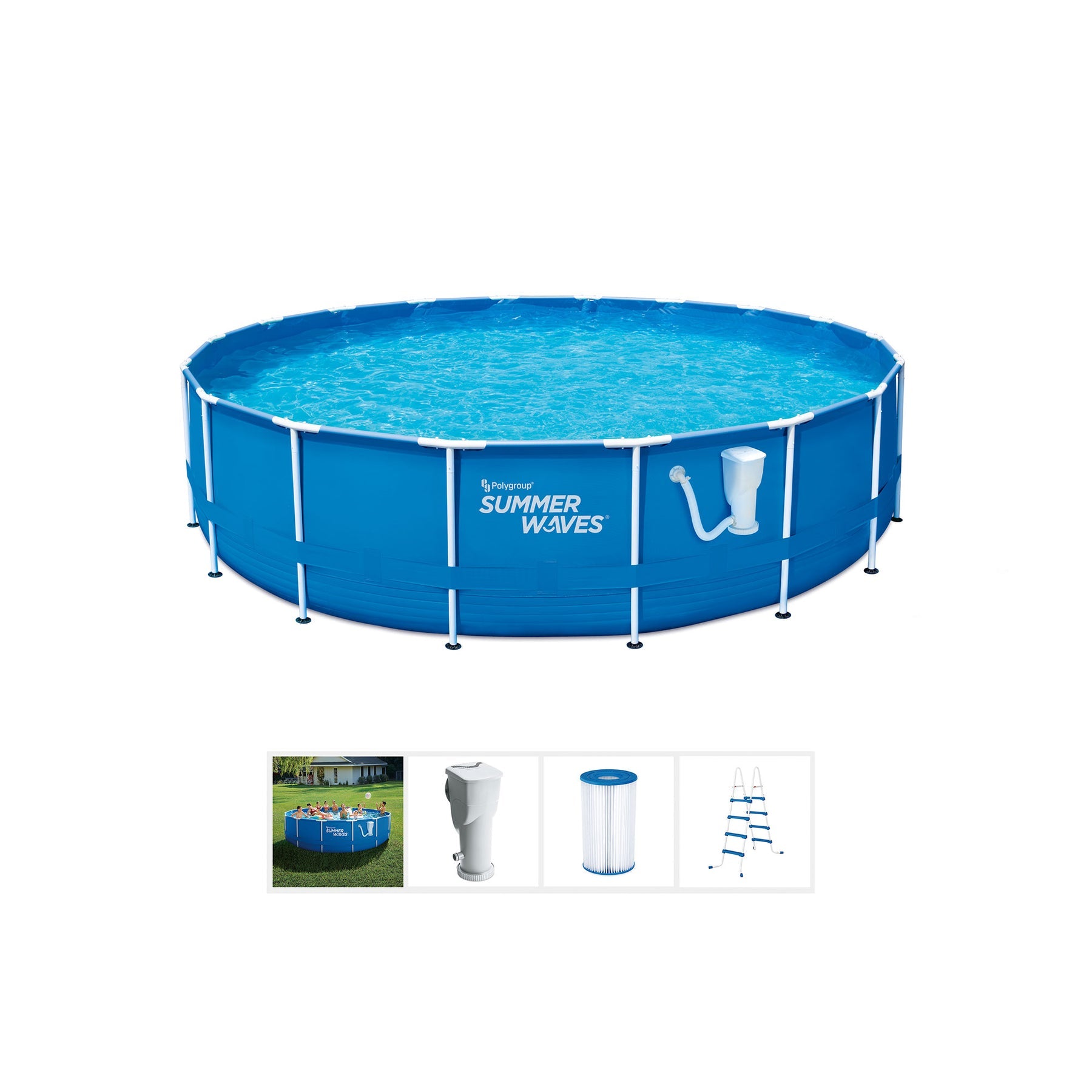 Summer Waves Active 14 Foot Metal Frame Above Ground Pool Set with Filter Pump -  202916