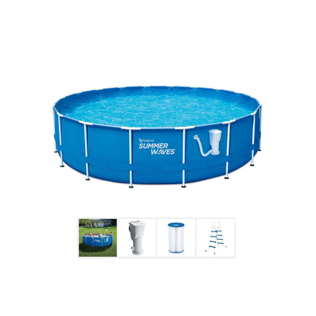 Summer Waves Active 14 Foot Metal Frame Above Ground Pool Set with Filter Pump - 202916