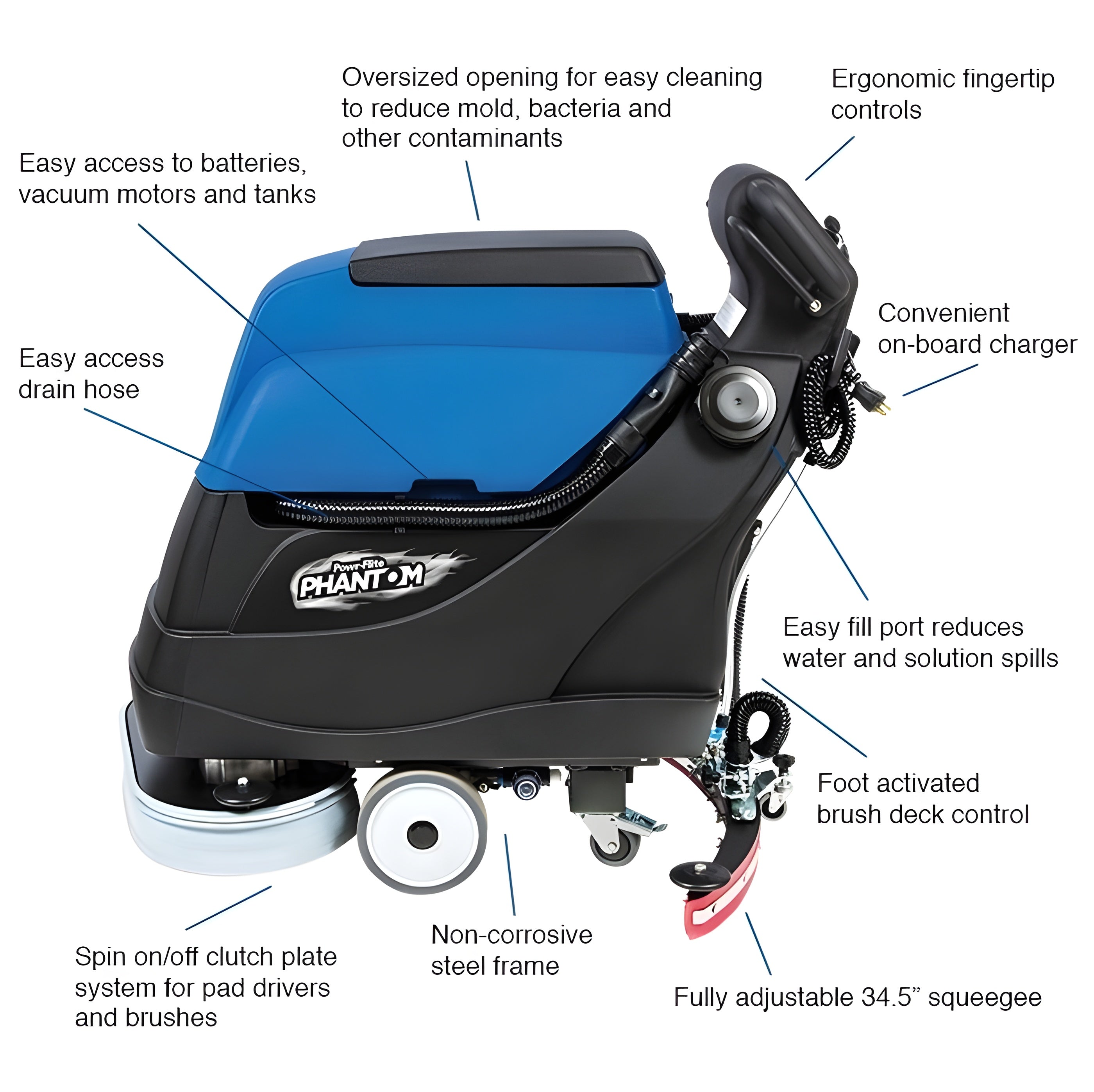 Powr-Flite Phantom, Floor Scrubber, 20", 16 Gallon, Battery, Self Propel, Disk - POW-PFS20