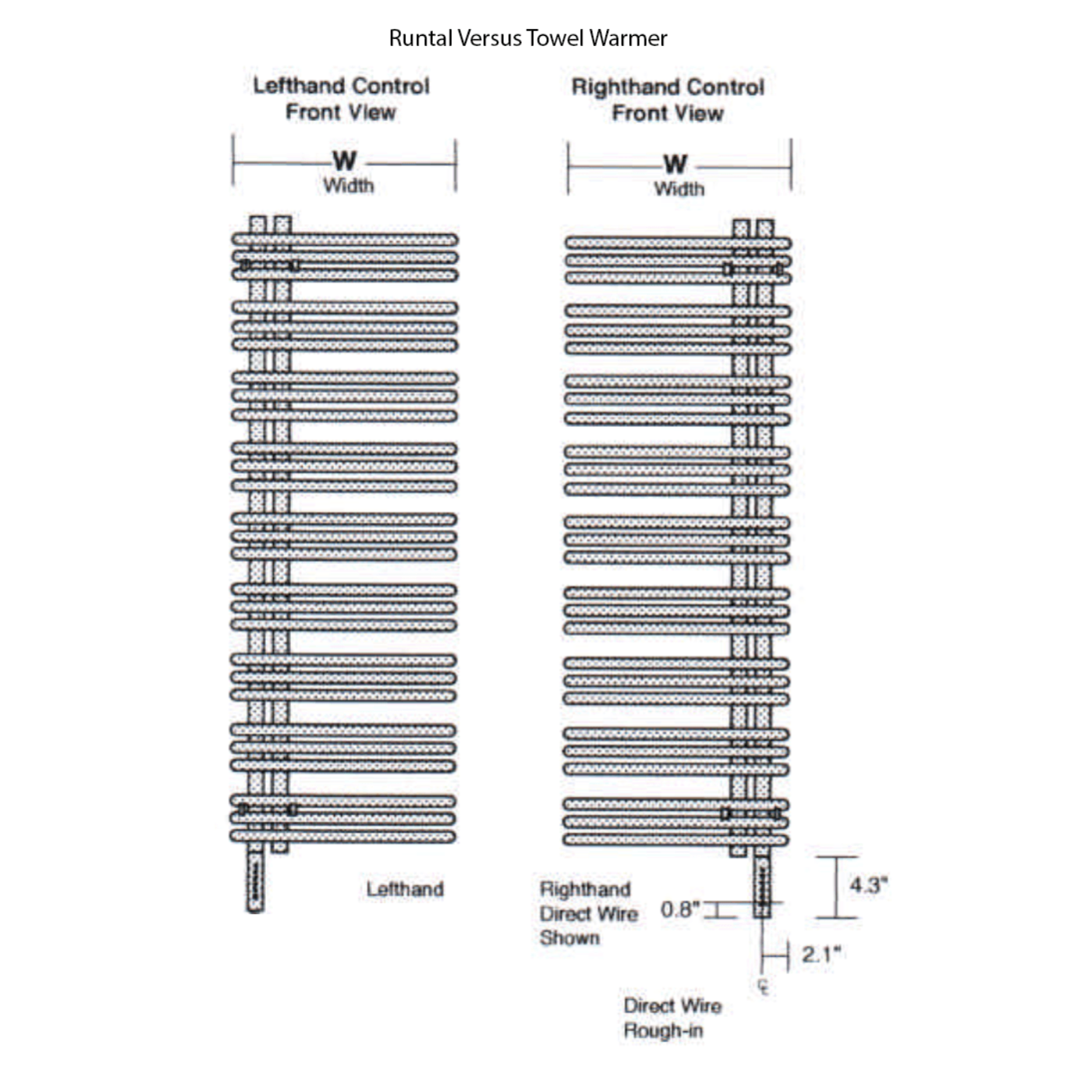 Runtal Versus Hardwired Mounted Towel Warmer - 22.8"w x 51.5"h - VTRELD-5223