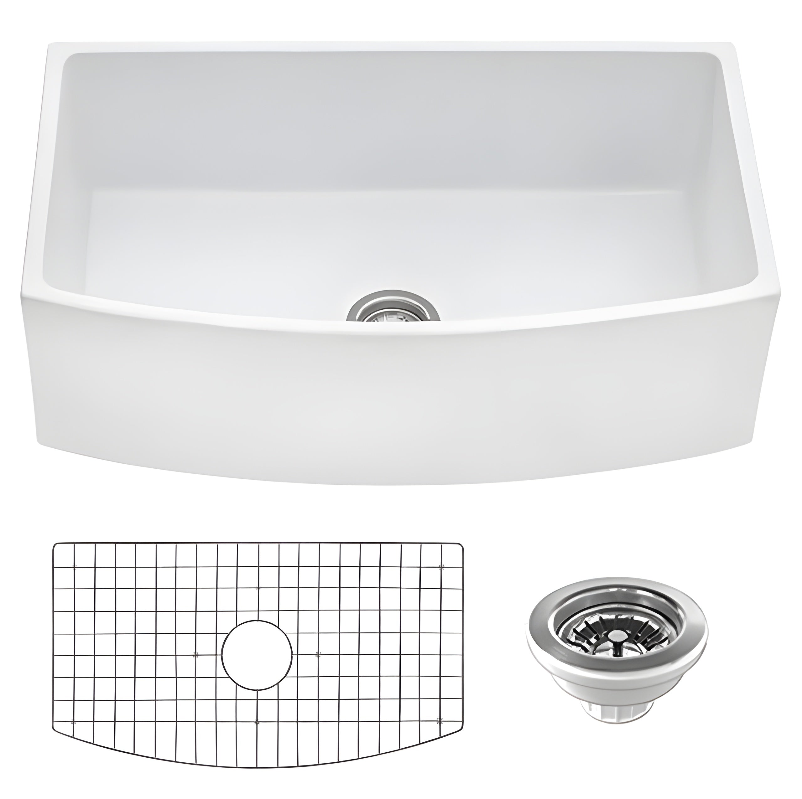 Ruvati 33 inch Fireclay White Farmhouse Kitchen Sink Curved Apron-Front Single Bowl - RVL2398WH