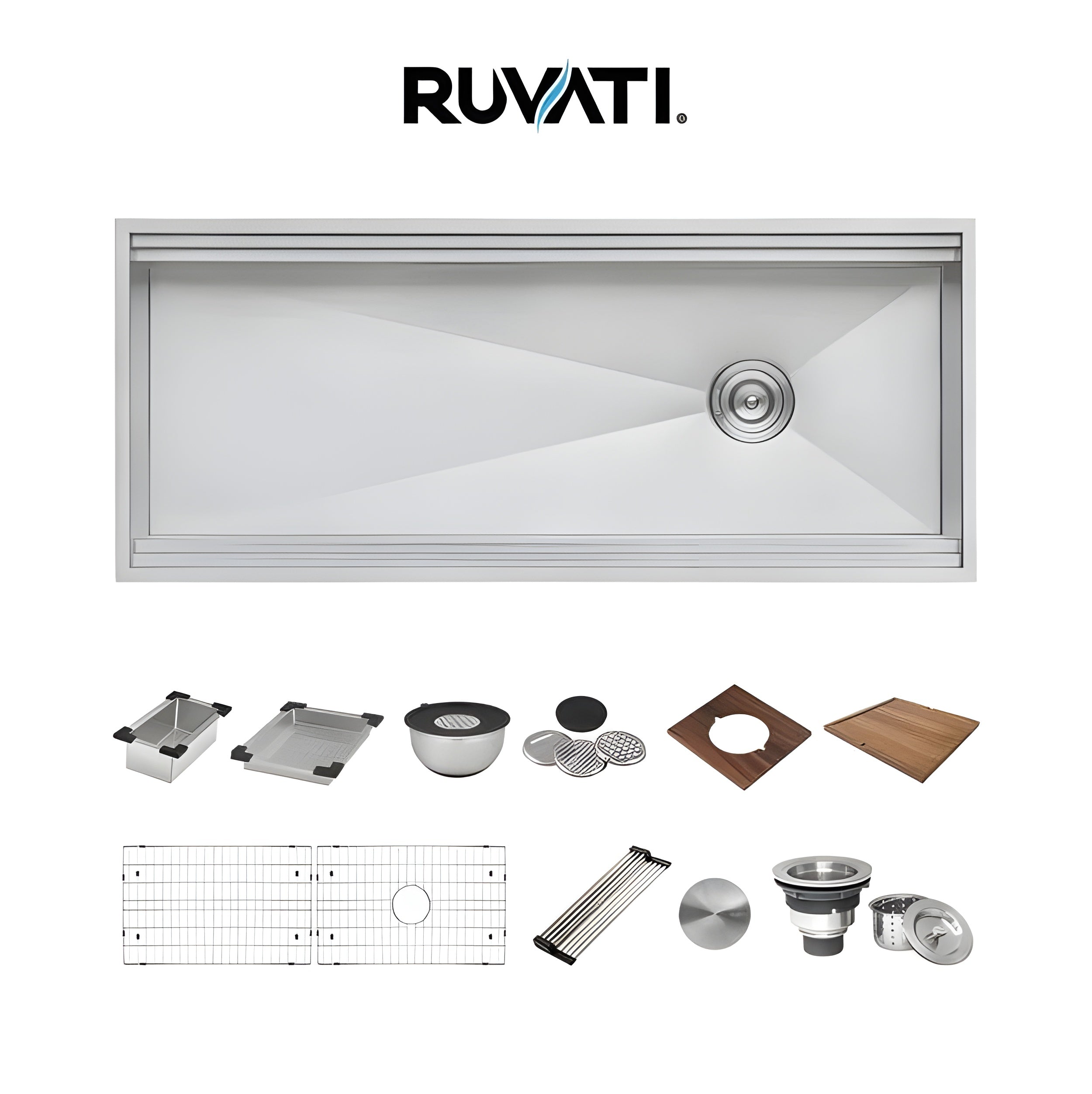 Ruvati 57-inch Workstation Two-Tiered Ledge Kitchen Sink Undermount 16 Gauge Stainless Steel - RVH8555