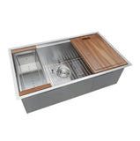 Ruvati Roma Pro 32-inch Workstation Ledge Tight Radius Undermount 16 Gauge Kitchen Sink Single Bowl RVH8301