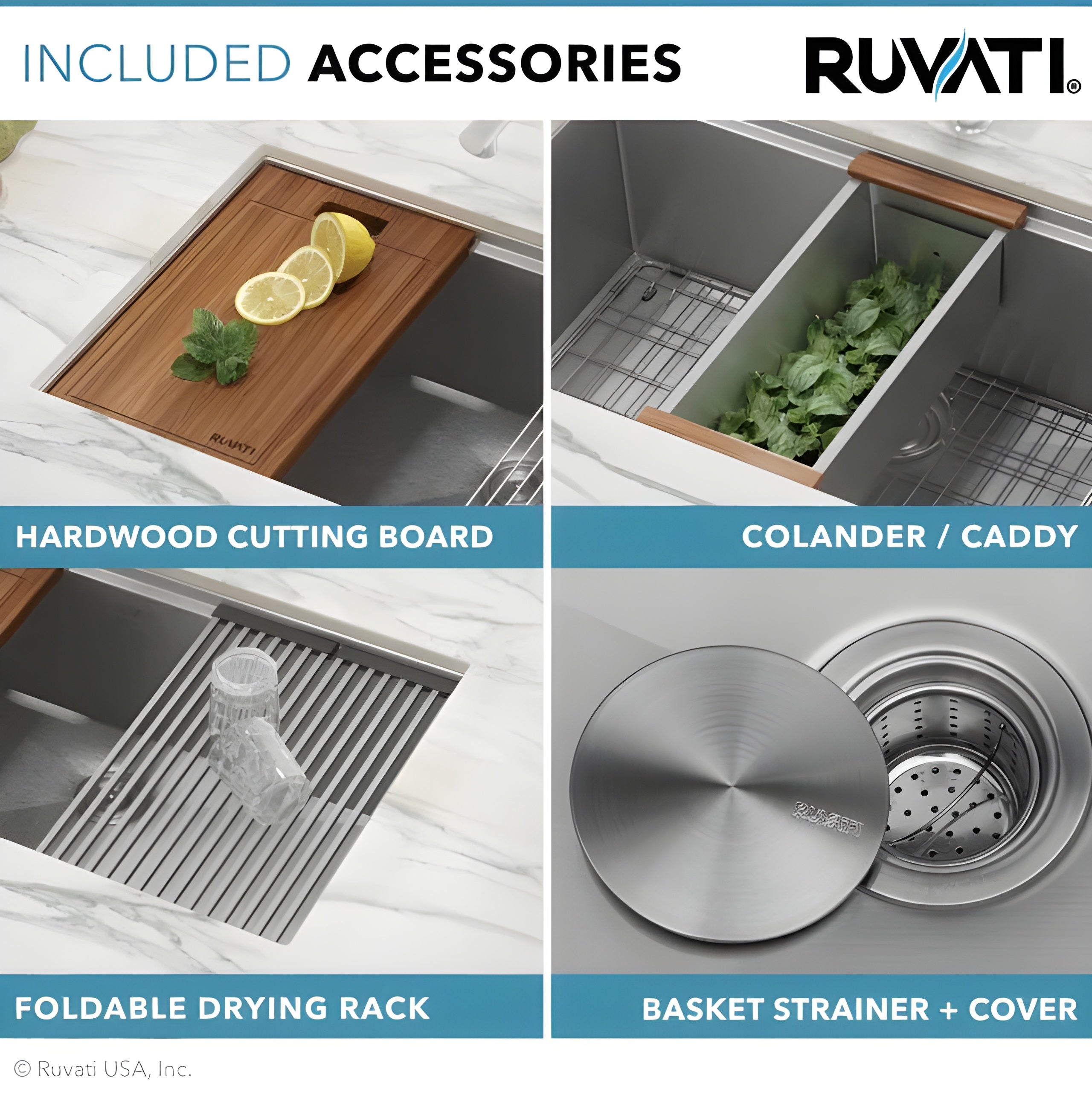 Ruvati Roma Pro 32-inch Workstation Ledge Tight Radius Undermount 16 Gauge Kitchen Sink Single Bowl RVH8301
