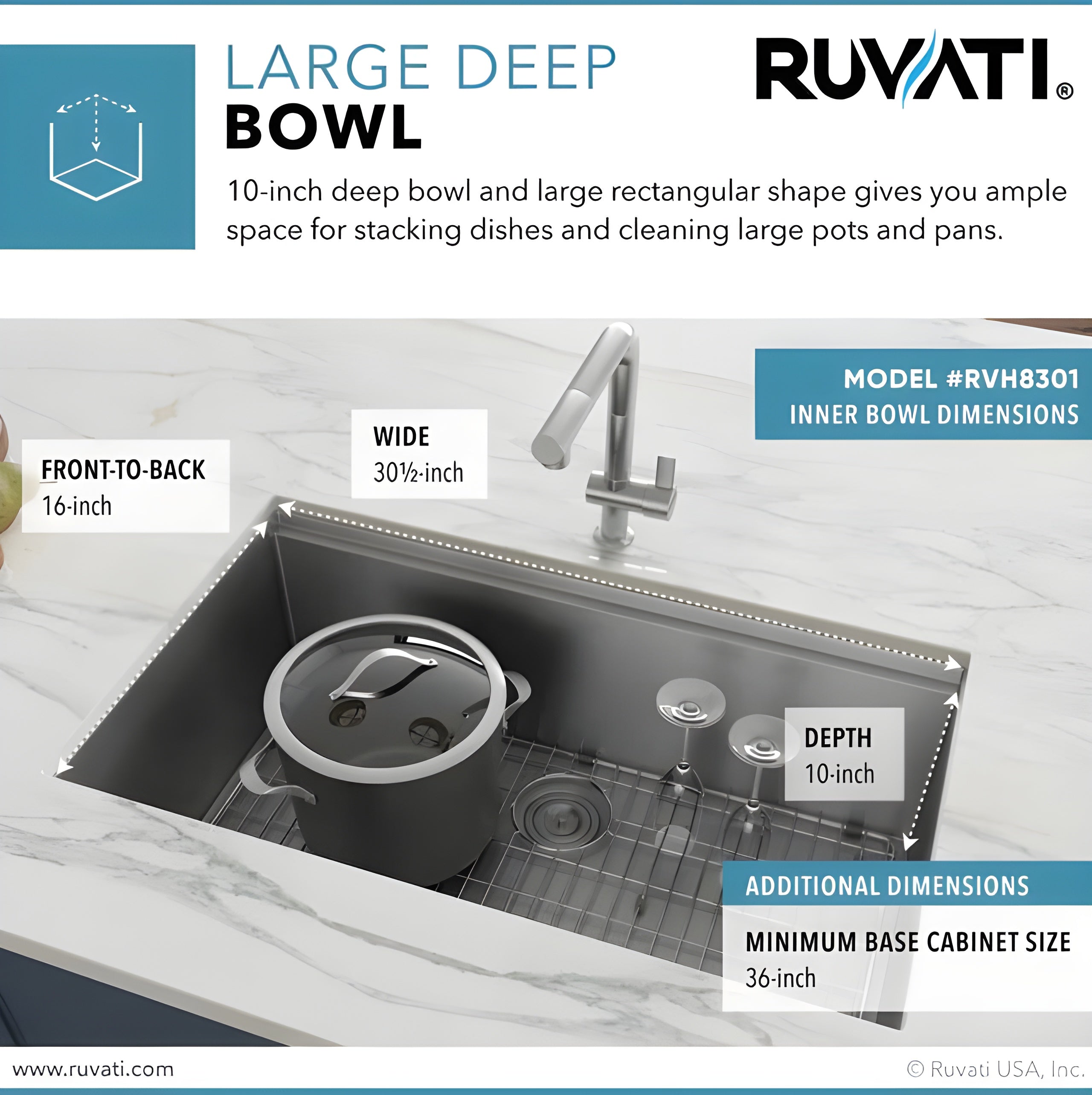 Ruvati Roma Pro 32-inch Workstation Ledge Tight Radius Undermount 16 Gauge Kitchen Sink Single Bowl RVH8301