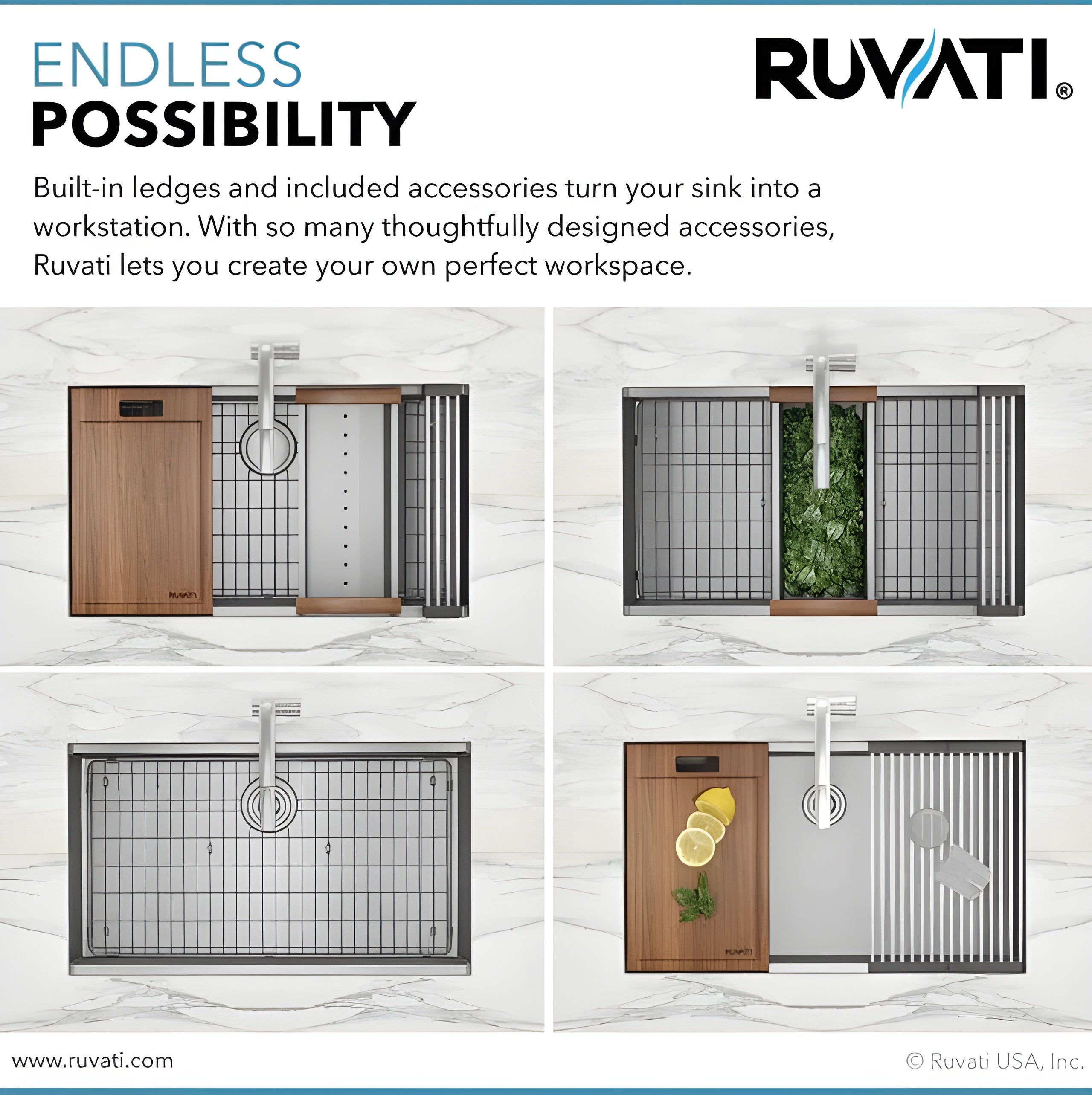 Ruvati Roma Pro 32-inch Workstation Ledge Tight Radius Undermount 16 Gauge Kitchen Sink Single Bowl RVH8301