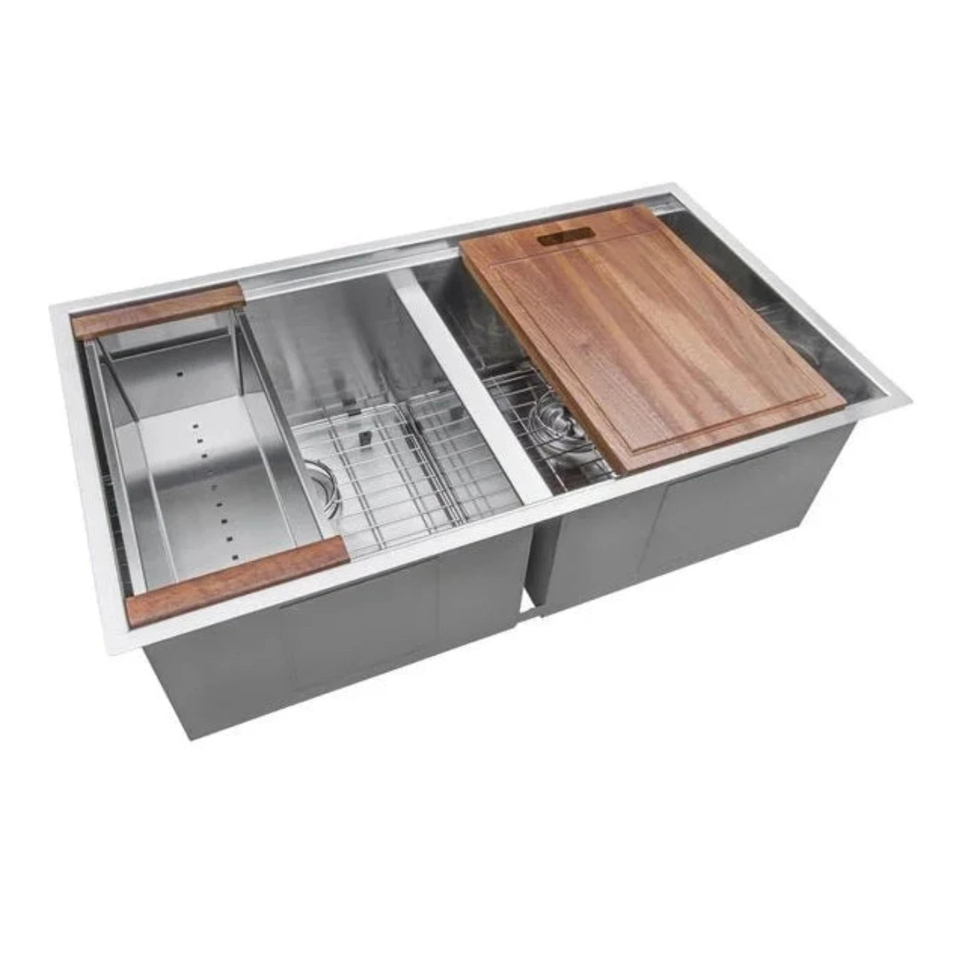 Ruvati Roma 33 Workstation Ledge 60/40 Double Bowl Undermount 16 Gauge Stainless Steel Kitchen Sink - RVH8356