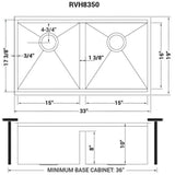 Ruvati Roma 33 Workstation Ledge 60/40 Double Bowl Undermount 16 Gauge Stainless Steel Kitchen Sink - RVH8356