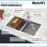 Ruvati Roma 33 Workstation Ledge 60/40 Double Bowl Undermount 16 Gauge Stainless Steel Kitchen Sink - RVH8356