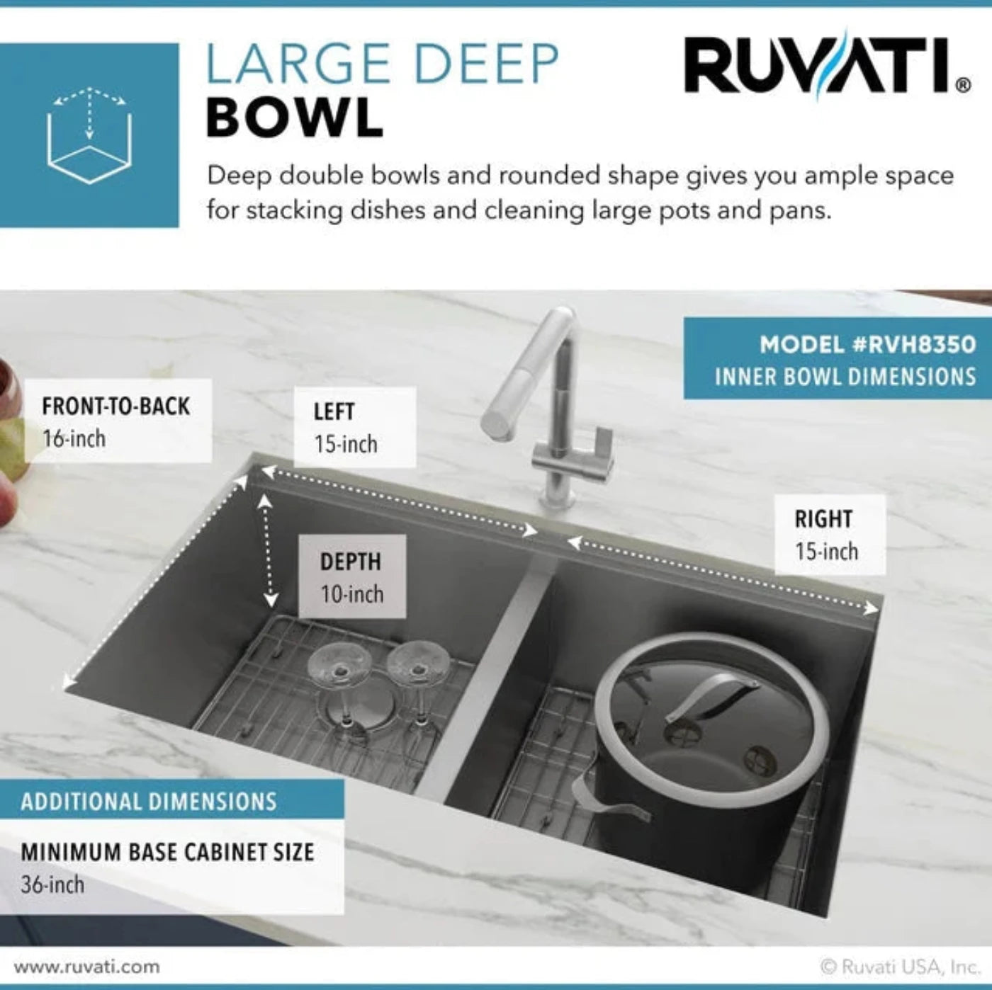 Ruvati Roma 33 Workstation Ledge 60/40 Double Bowl Undermount 16 Gauge Stainless Steel Kitchen Sink - RVH8356